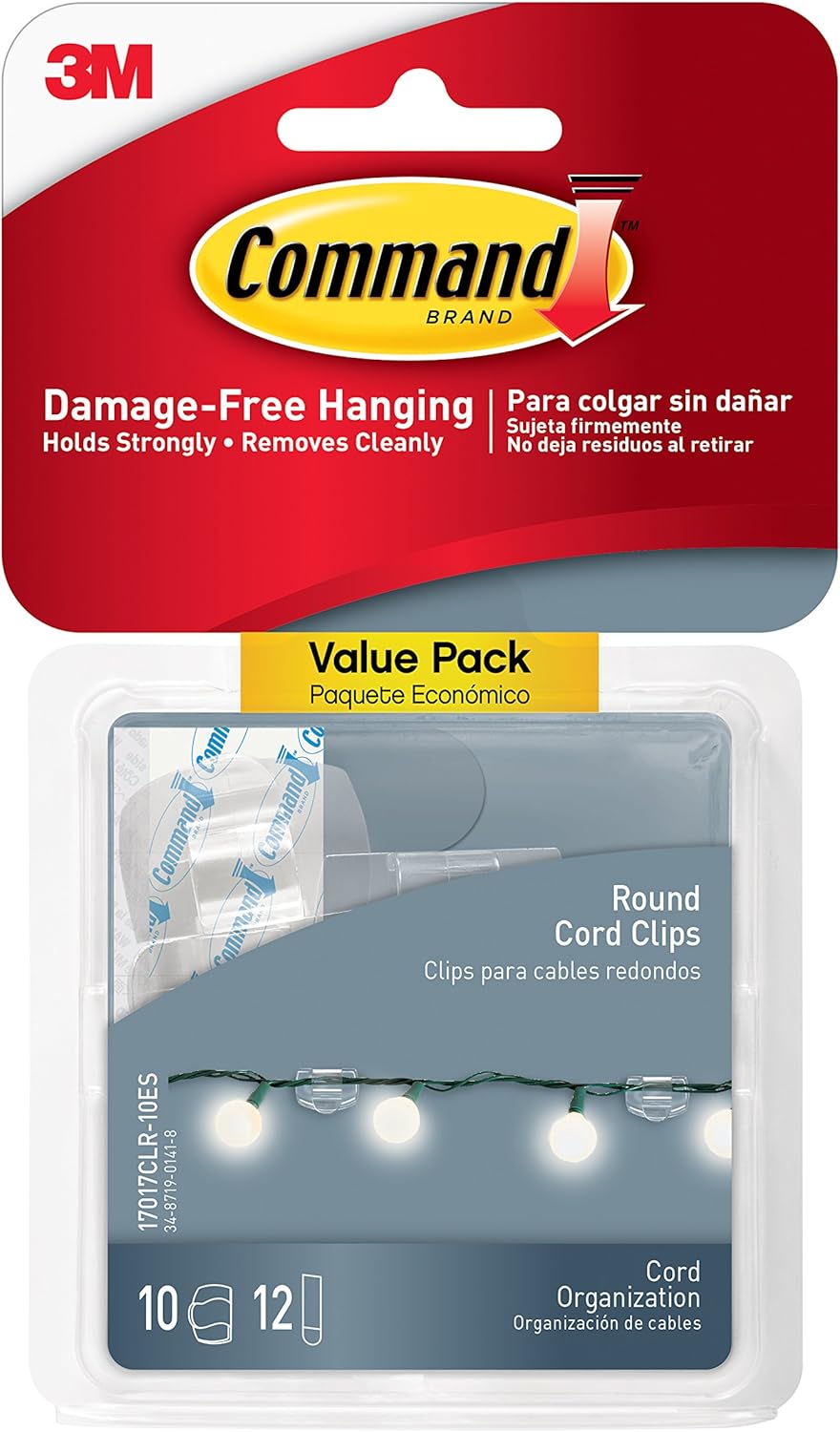 Command 17017CLR-VP Round Cord Clips, Clear, 10-Clips
