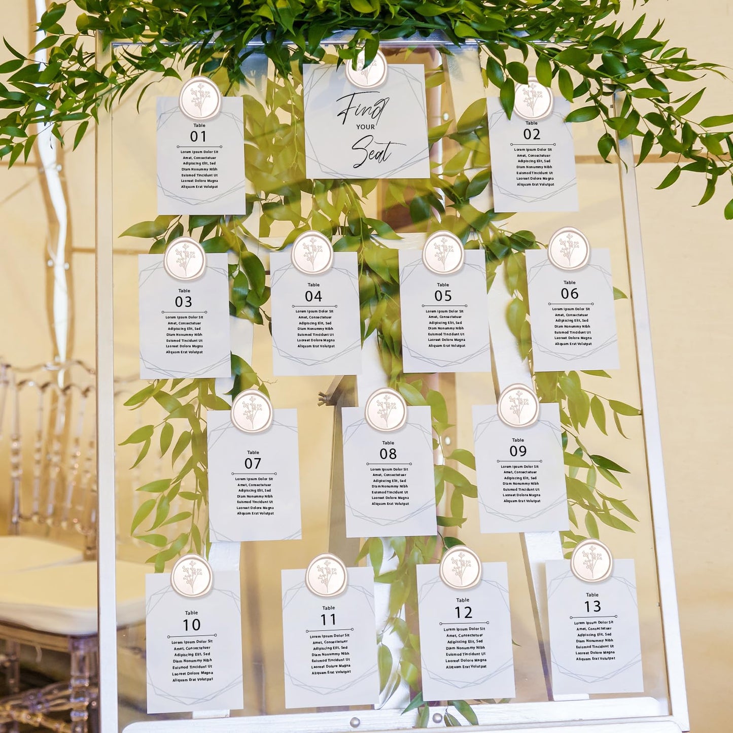 UNIQOOO Wax Seal Stickers - Baby‘s Breath Wedding Invitation Envelope Seal Sticker, Botanical 50 Pcs Self- Adhesive Champagne Stickers, Perfect for Invitation, Gift Wrapping, Crafts (Champagne)