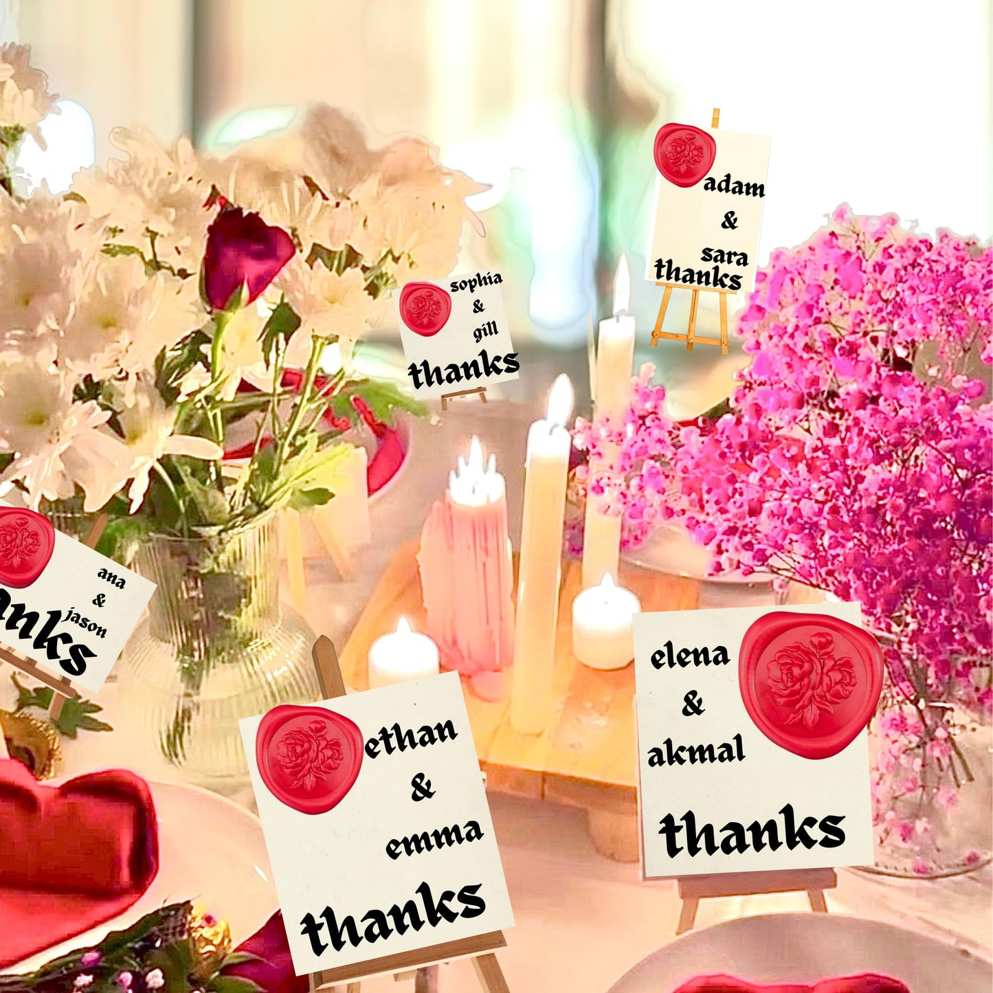 50 Elegant Wax Seal Stickers with 3D Design - Envelope Seal Stickers | Self-Adhesive and Easy to Use | Ideal for Wedding Invitation, Birthday, Thanksgiving, Gift Wrapping, Party(Bright Red Peonies)
