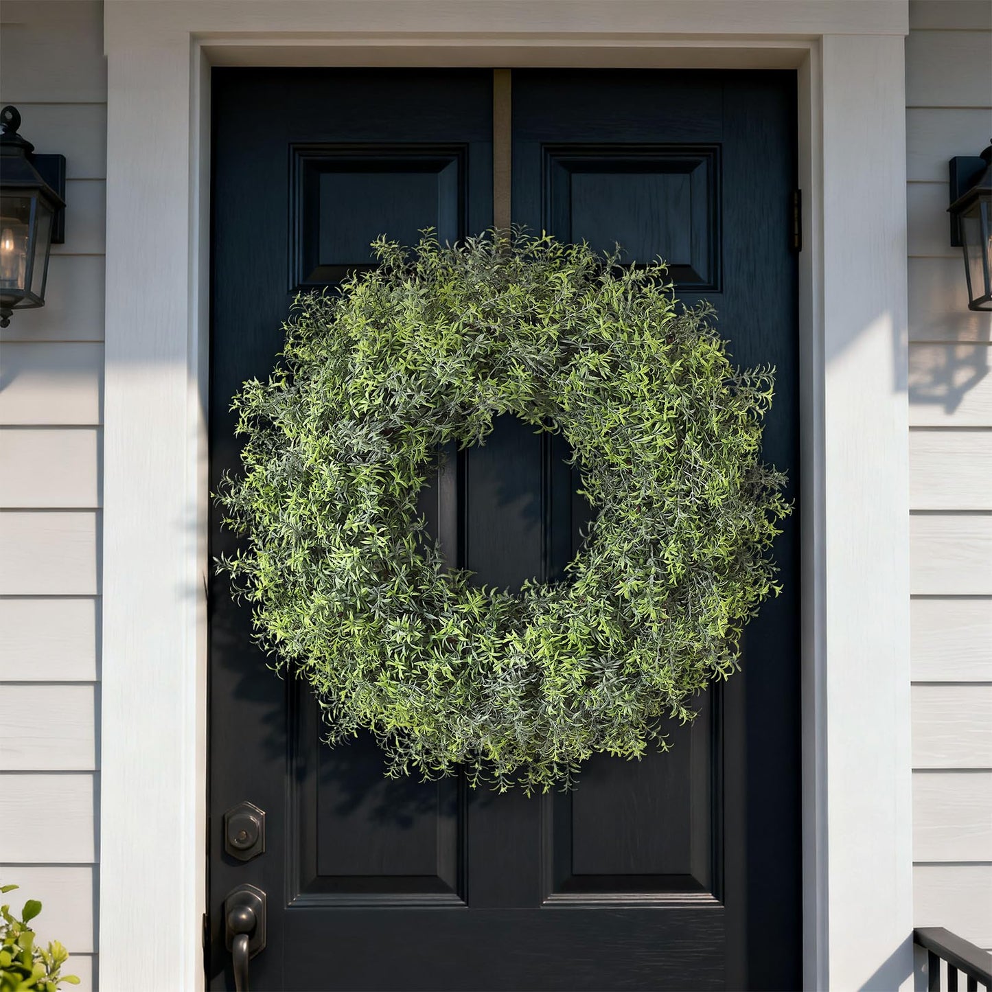 26" Large Artificial Rosemary Wreath for Front Door - UV Resistant Realistic Rosemary Plant, Fake Spring/Summer Greenery Wreath for Wall Window Farmhouse Fireplace Decor
