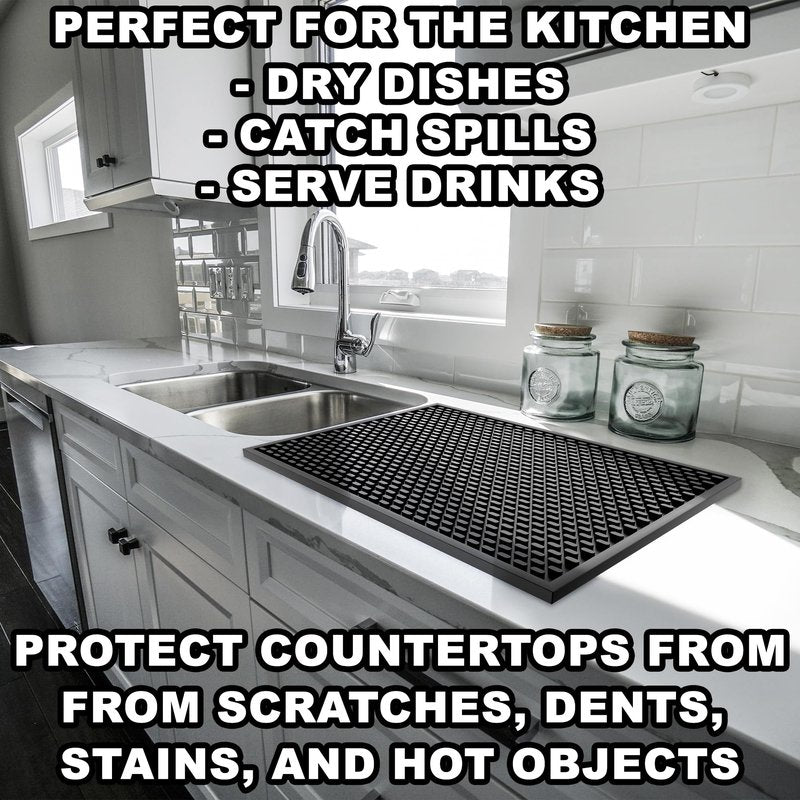 AXIESO 2 Pack Silicone Bar Mat - 1/2 Inch Thick Heat-Resistant and Food Safe Drip Mat - Spill Mats for Counter Top - Kitchen Service Mat, Coffee Bar, Restaurant - Drying Mat - 18 x 12 Inches