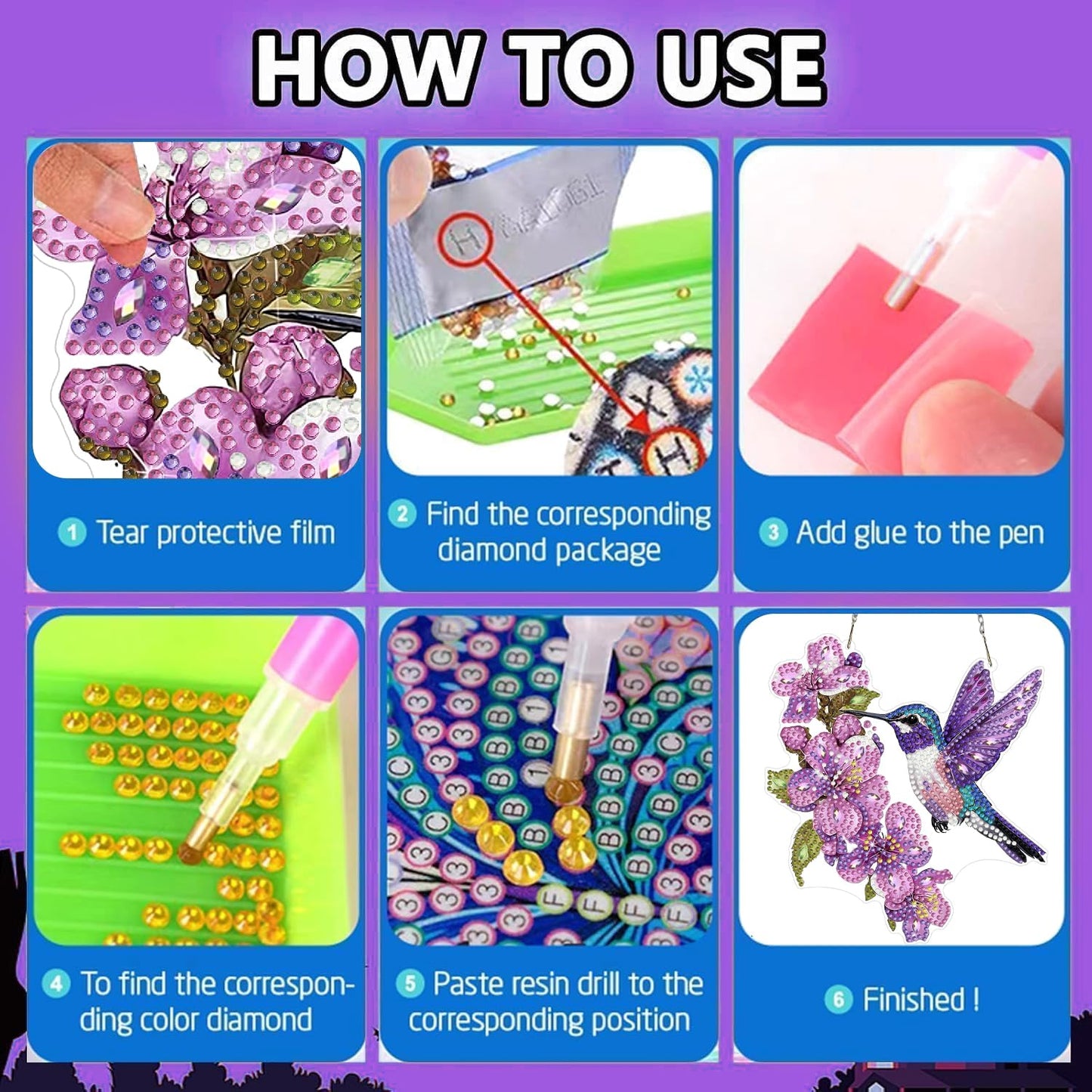 Bird DIY Hanging Diamond Art Kits for Adults Flower, Hummingbird Diamond Painting Kits, Special Shaped Rhinestone, Acrylic 5D Gem Art Craft Window Pendants Home Garden Wall Hanging Ornament Kits