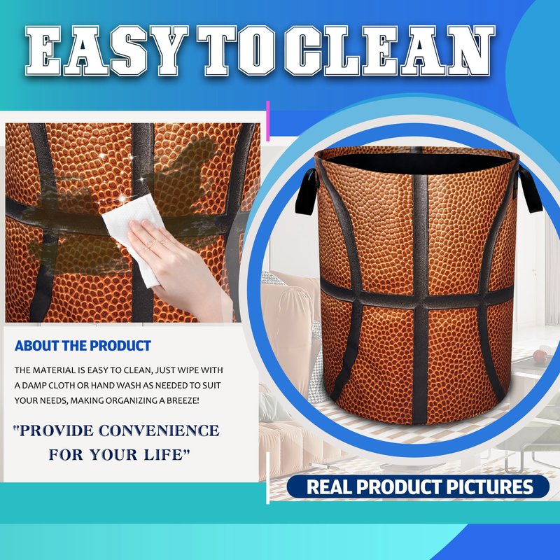 Basketball Laundry Basket Ball Texture Oxford Cloth Laundry Hamper With Handle Foldable Portable Clothes Storage Basket 18.9 X 16.5 Inch Storage Bag For Laundry Room/Bathroom/Bedroom/Dormitories