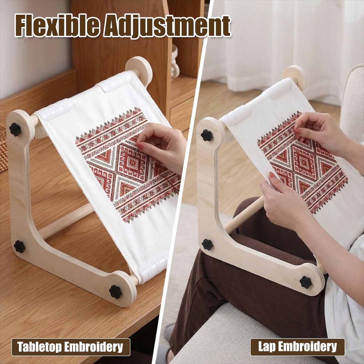 Adjustable Embroidery Table Stand, Cross Stitch Hoop Stand, Wood Embroidery Hoop Holder, Hands-Free Cross Stitch Scroll Frame Needlepoint Stands for Arts Crafts Sewing Needlework Crossstitch Supplies