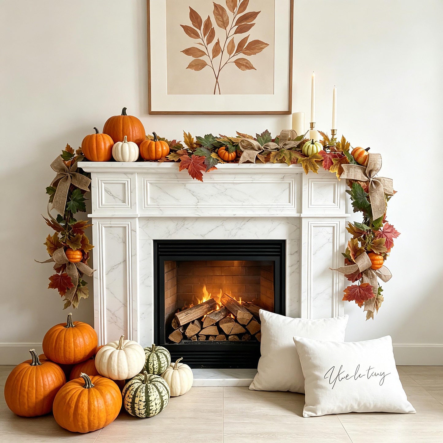 HipTree 6FT Fall Garland with Maple Leaves Pumpkins Burlap Bows Berries, Autumn Harvest Garland for Mantle Fireplace Table Centerpiece, Thanksgiving Home Indoor Outdoor Decor,Fall Decorations for Home