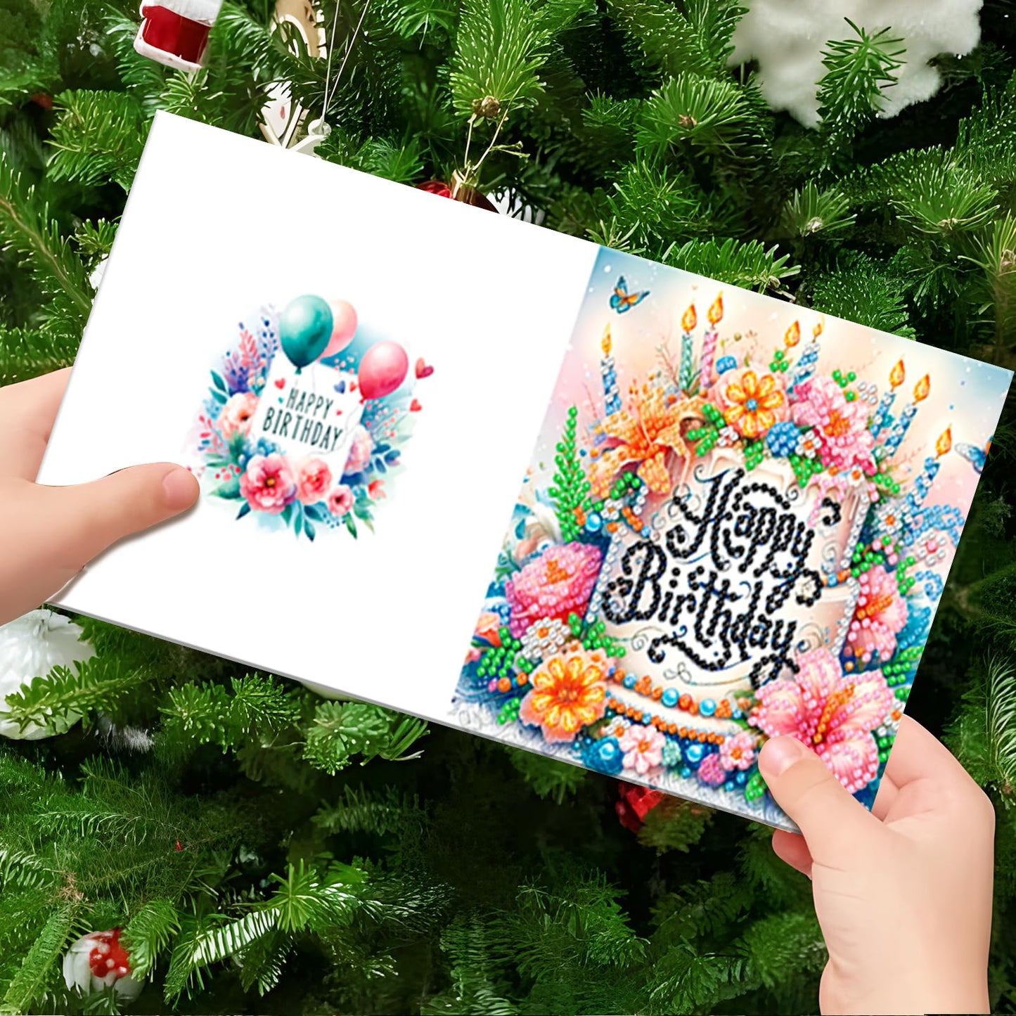 pigpigboss 6 Packs Happy Birthday Diamond Painting Greeting Cards with Envelope, Birthday Cake Diamond Art Cards, Flower Bird Butterfly Diamond Greeting Card Arts Kit for Birthday