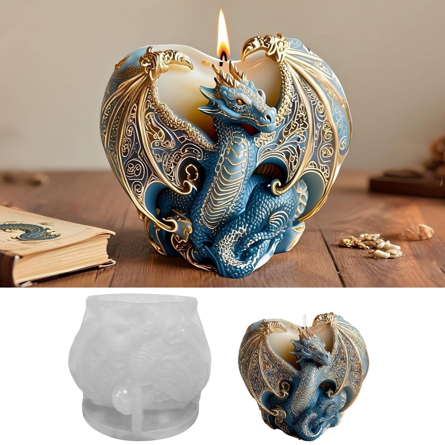 Dragon Candle Mold, 3D Animal Dinosaur Silicone Molds for Candle Making, Epoxy Resin Casting Molds for Handmade DIY Soap & Aromatherapy DIY Home Desk Decor