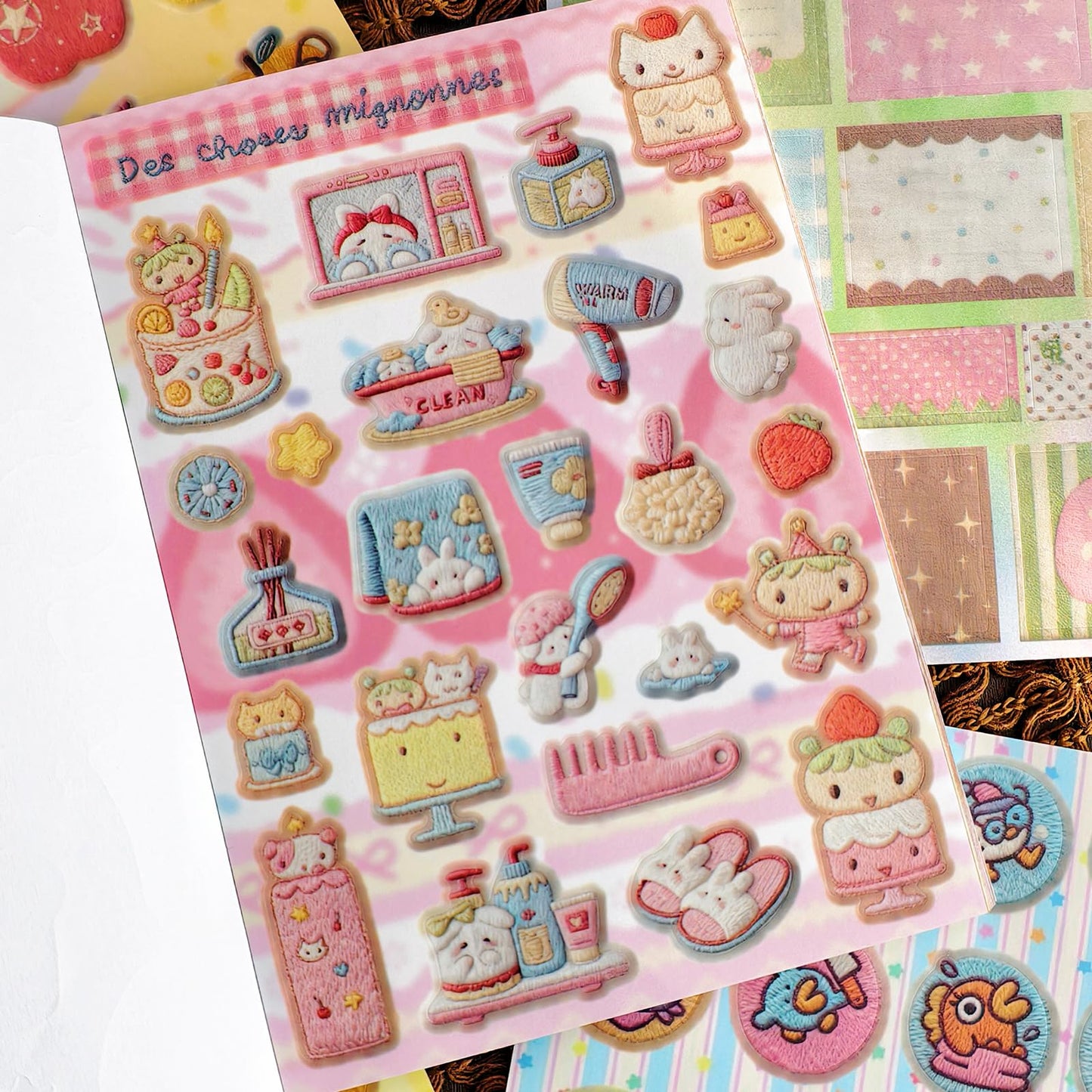 PRSTINCOL 2 in 1 Japanese Sticker Book Combo Set with Red and Blue Patterned Die Cut Stickers 60 Sheets for Journaling