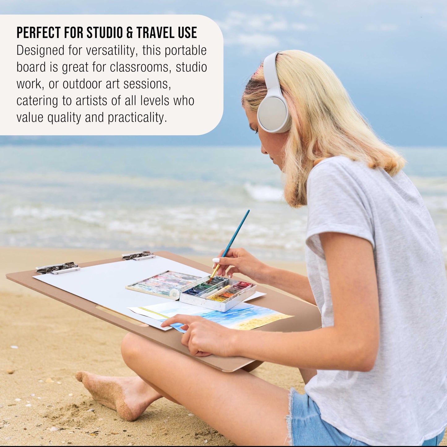 U.S. Art Supply 23" x 26" Artist Sketch Tote Board - Lightweight Hardboard Drawing Board with Handle, Clip & Rubber Band for Art, Sketching, Travel, Studio
