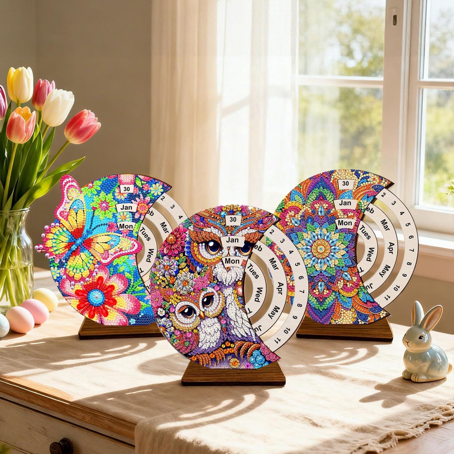 CharySim Diamond Art Calendar Kits for Adults Diamond Gem Art Kit Paint By Dots Kits Rhinestone Craft Kit for Women Relaxing Night Craft DIY Bedazzling Art Desktop Stand