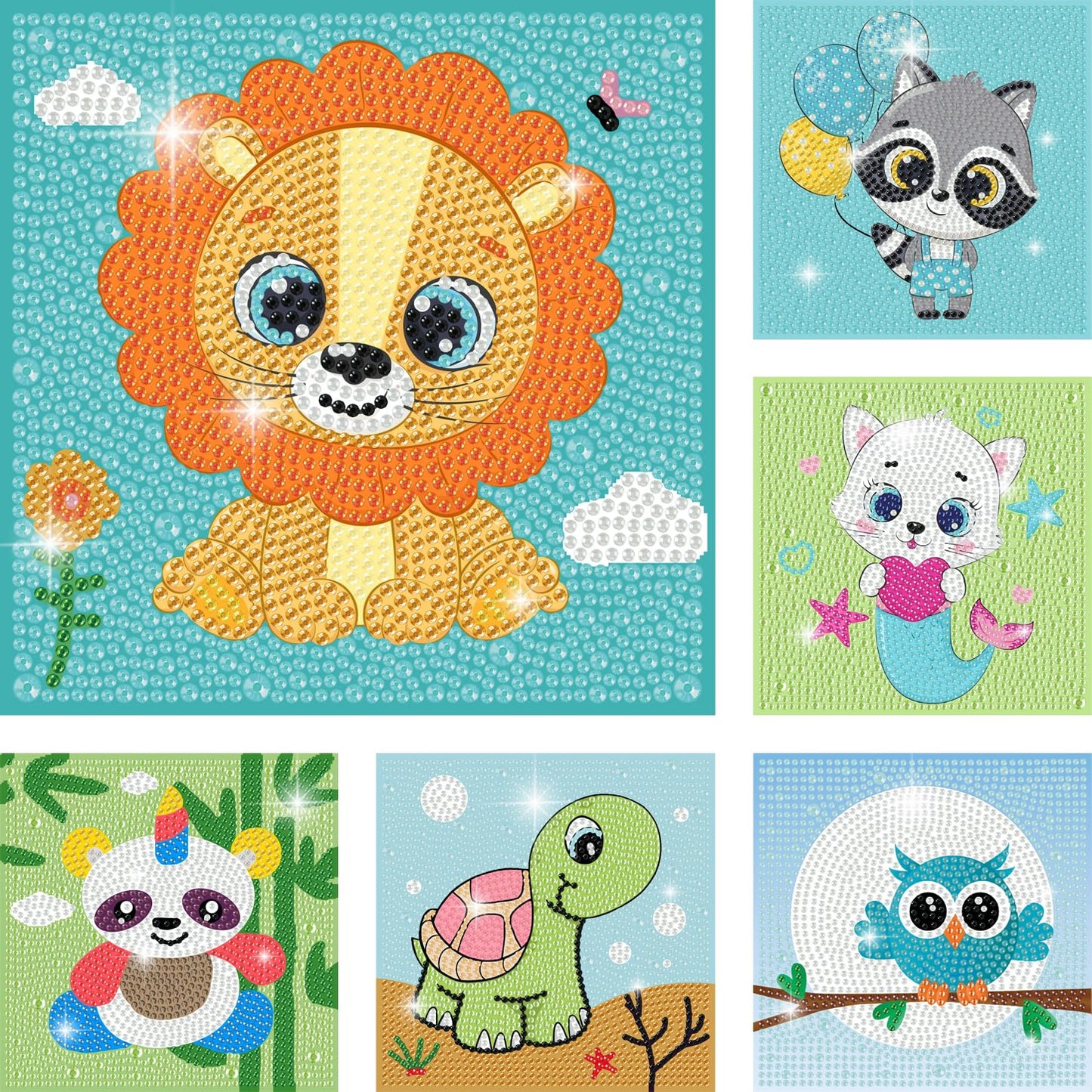 DIYGEMDOT 6 Pack Diamond Art Kits for Kids, Cute Animals Diamond Painting for Beginners, DIY 5D Gem Art for Girls & Boys Ages 6-8-10-12, Children's Christmas Gifts (6x6 inches)