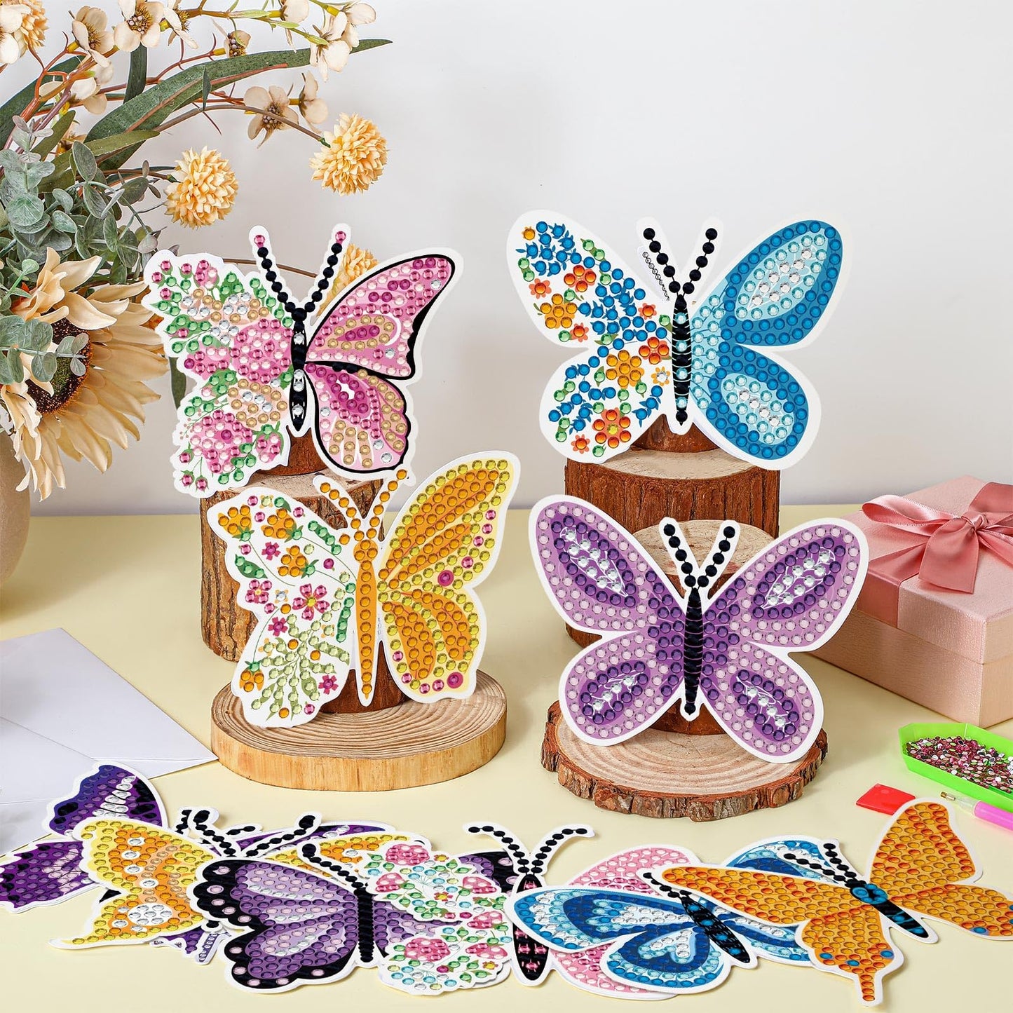 Saillong 12 Pack Butterfly Diamond Painting Greeting Card Kits Spring Diamond Art Cards with Envelopes Flower Butterflies Shaped 5D Rhinestones Painting Kit for Adults DIY Crafts Friend Birthday Gifts