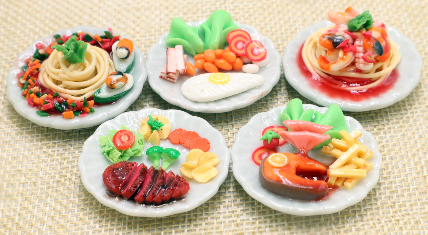 Mixed 5 Assorted Spaghetti and Steak Dollhouse Miniature Food,Tiny Food