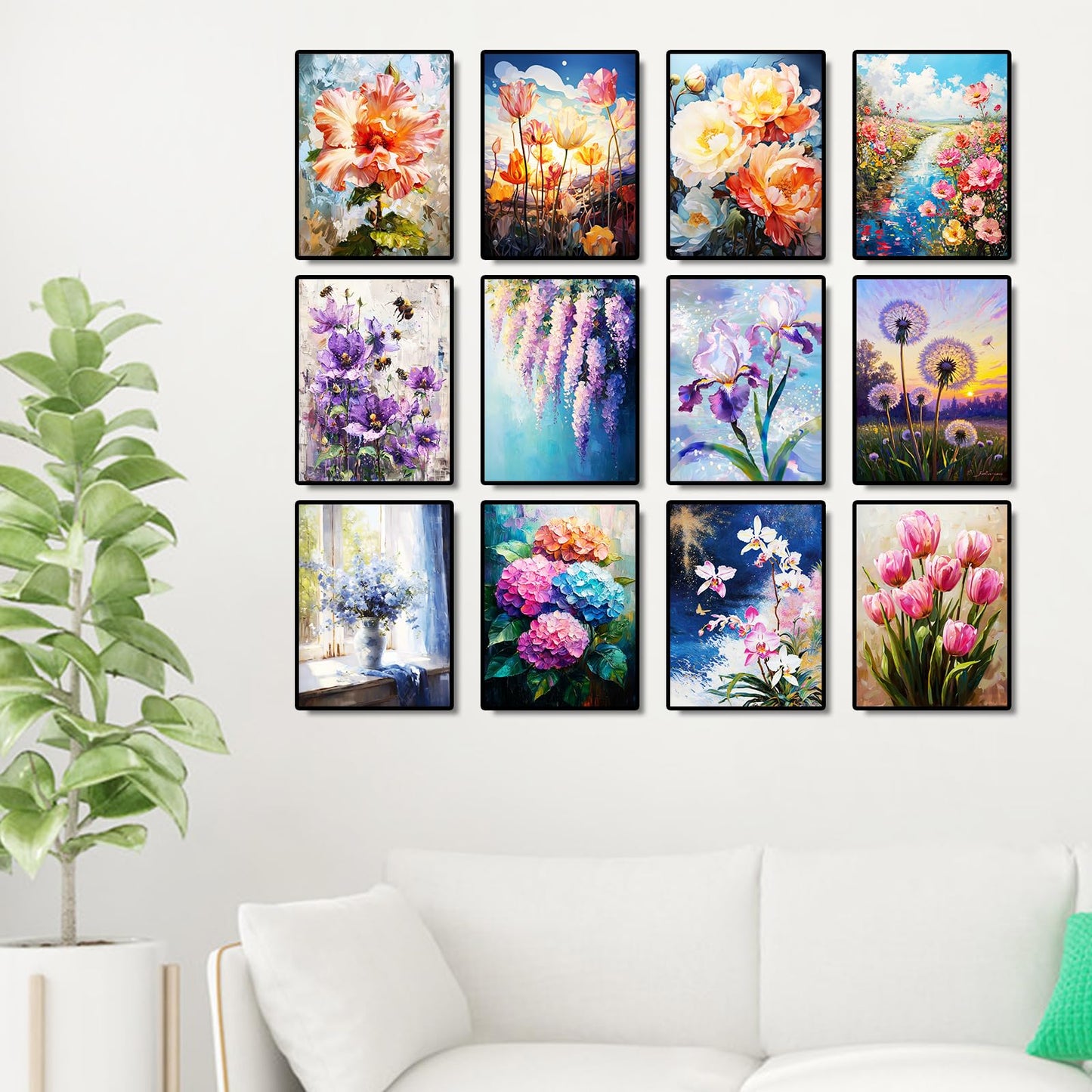 BWFY 12 Pack Diamond Art Kits for Adults,5D Diamond Painting Kits for Adults,Flower Series Paint with Numbers Diamonds for Home Wall Decor Festival Gift, 12x16 Inch