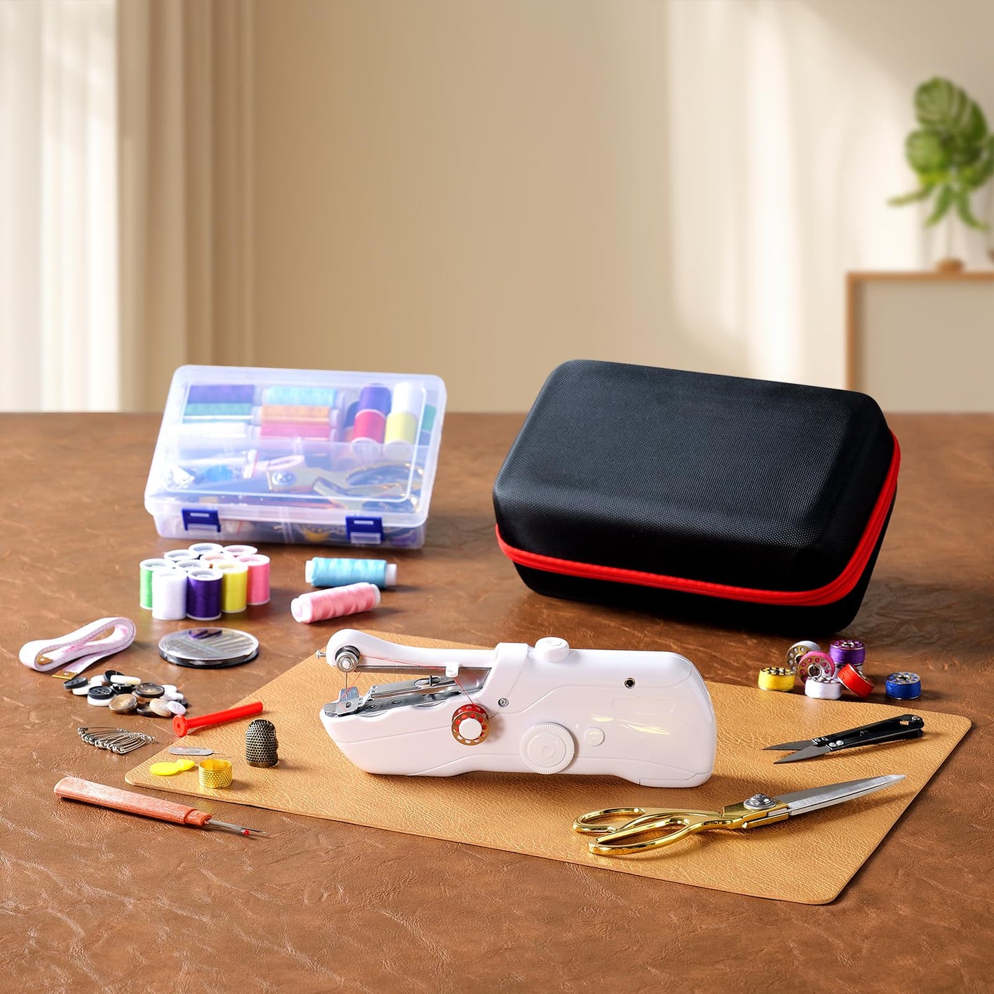 Handheld Sewing Machine with Black Storage Case and 109-Piece Sewing Kit, Mini Portable Cordless Hand Sewing Machine, Ideal for Adults & Beginners, Complete Set of Quick Home Clothing Repair Tools