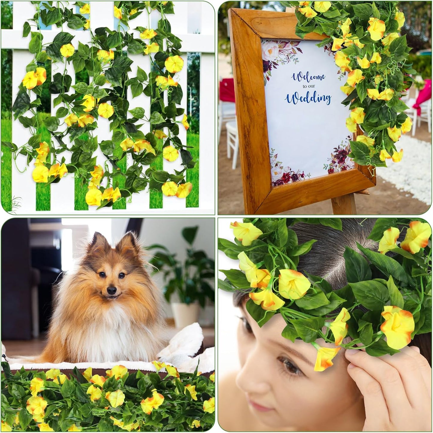 AirSun Artificial Morning Glory Flower Vines, 2pcs 15Feet Silk Garland for Home Garden Decor