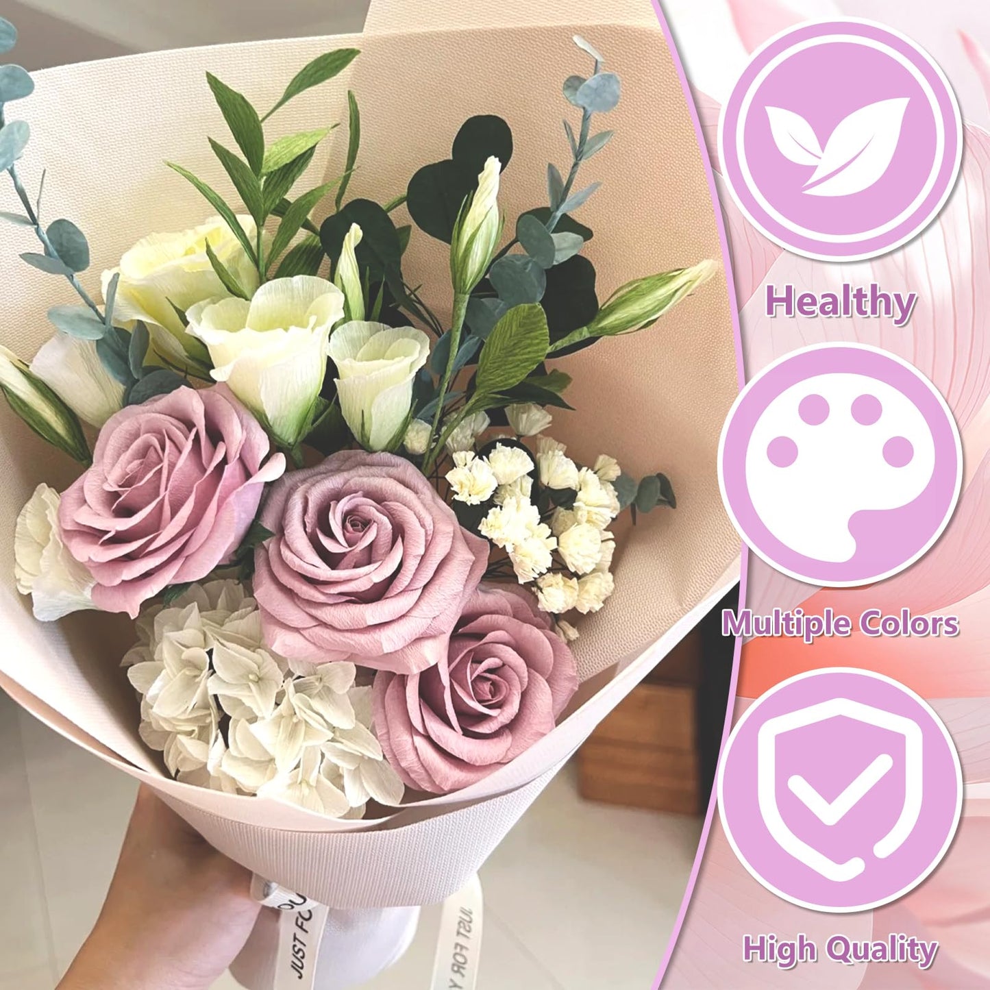 10 Roll Crepe Paper Streamers Rolls,10 Rainbow Colors,Floral Wire Ribbon Included,DIY Papel Crepe Flower Kit for Birthday, Wedding, Valentine's Day(9.8x98Inch/Roll) (Rainbow Colors)