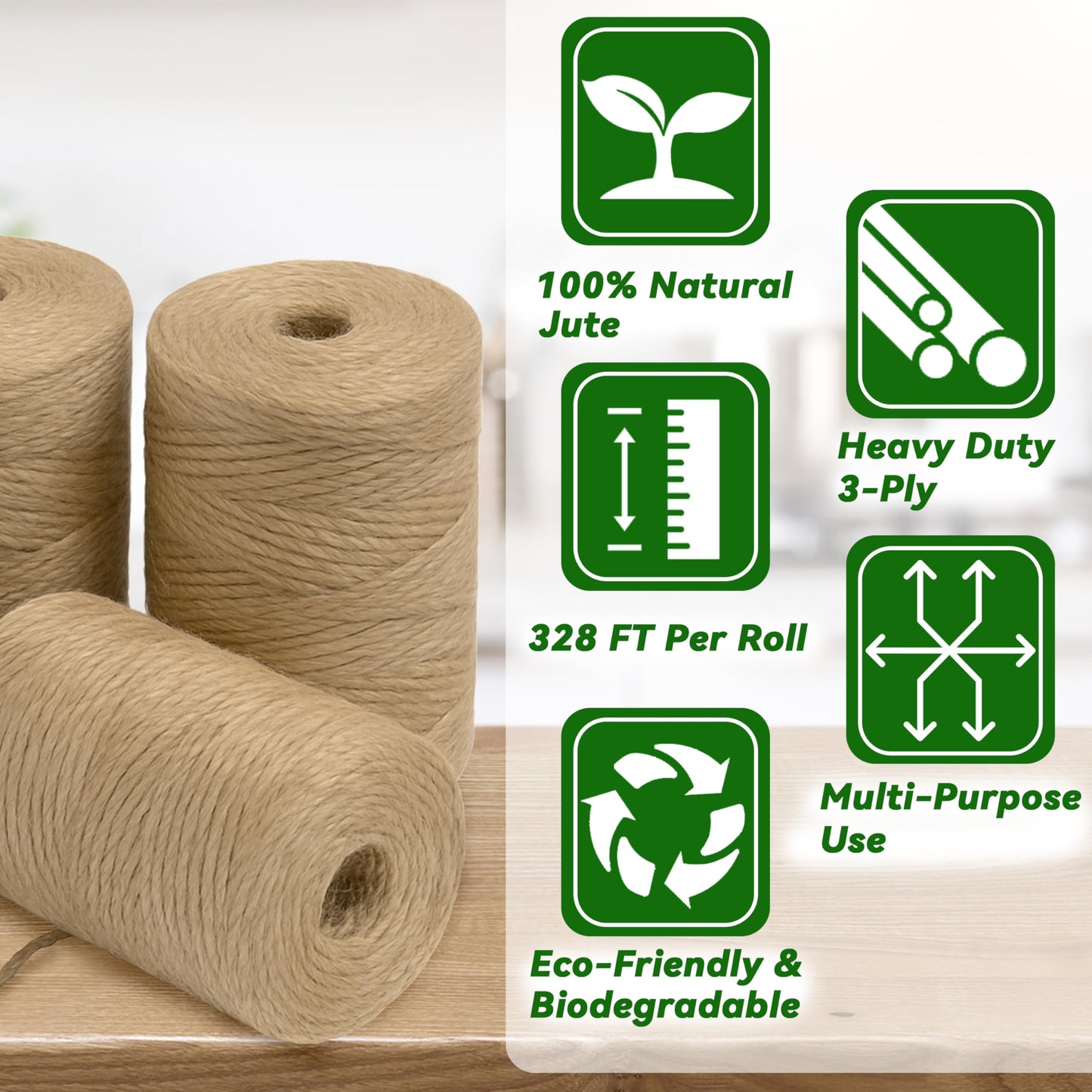 Gardzen 4 Pack Natural Jute Twine String (328 ft Each), 3-Ply Durable Brown Craft Twine for Gardening, Gift Wrapping, Flower Bouquet, Arts & Crafts, Hemp & Burlap String for DIY Projects