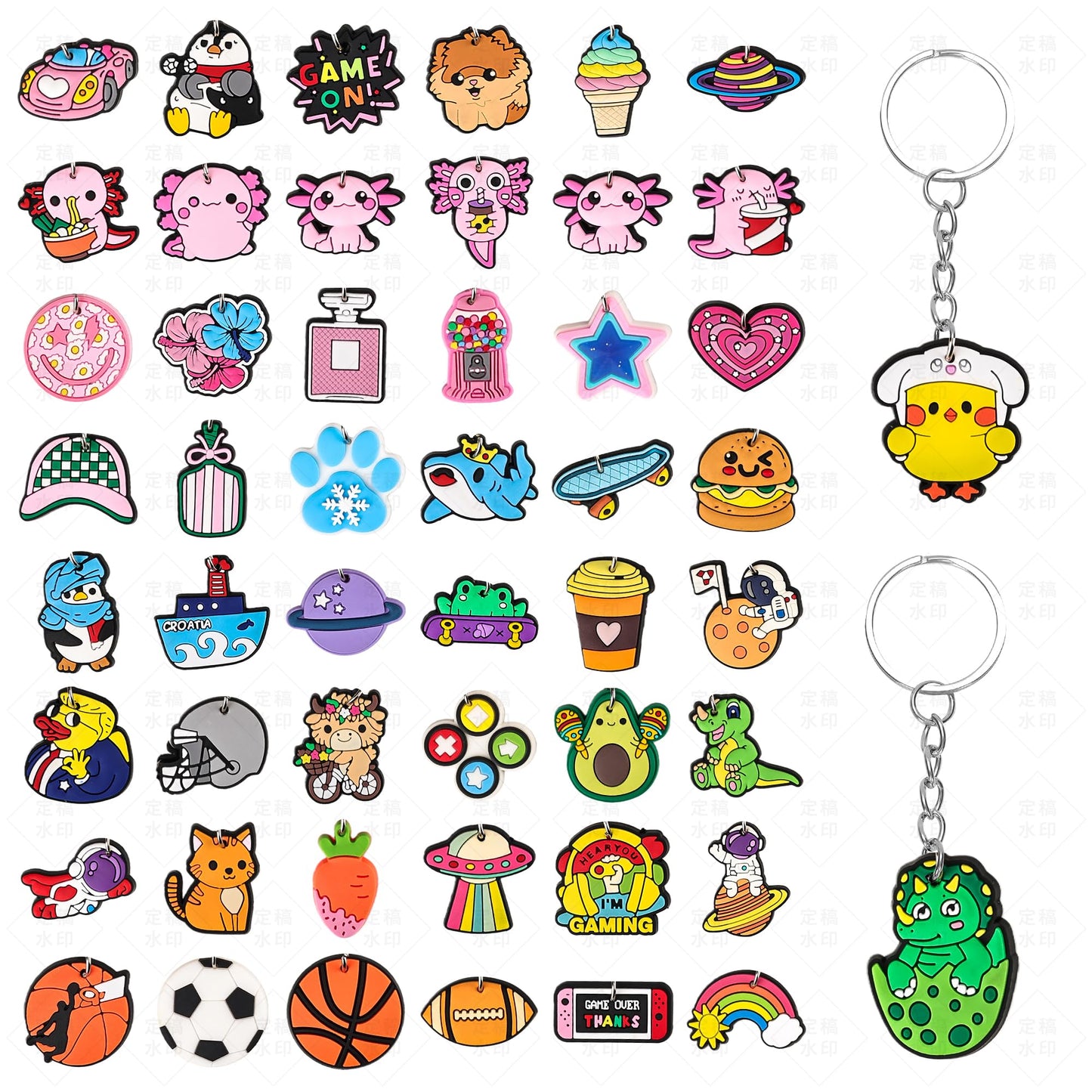 Ella & Emma 30/50/100 Bulk Different Keychains, Mixed Non-Repeat Cute Key Chain for Classroom Prizes Students Incentives Holiday Gifts Party Favors (50pcs Mixed)