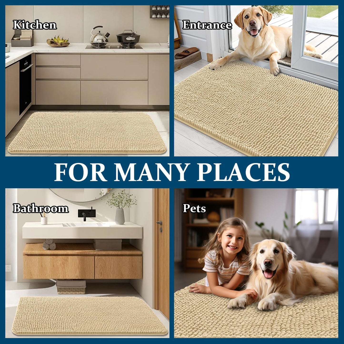 OLANLY Dog Door Mat - Absorbent Non-Slip Chenille Mat for Muddy Paws | 44x32, Quick Dry, Indoor Entryway Carpet