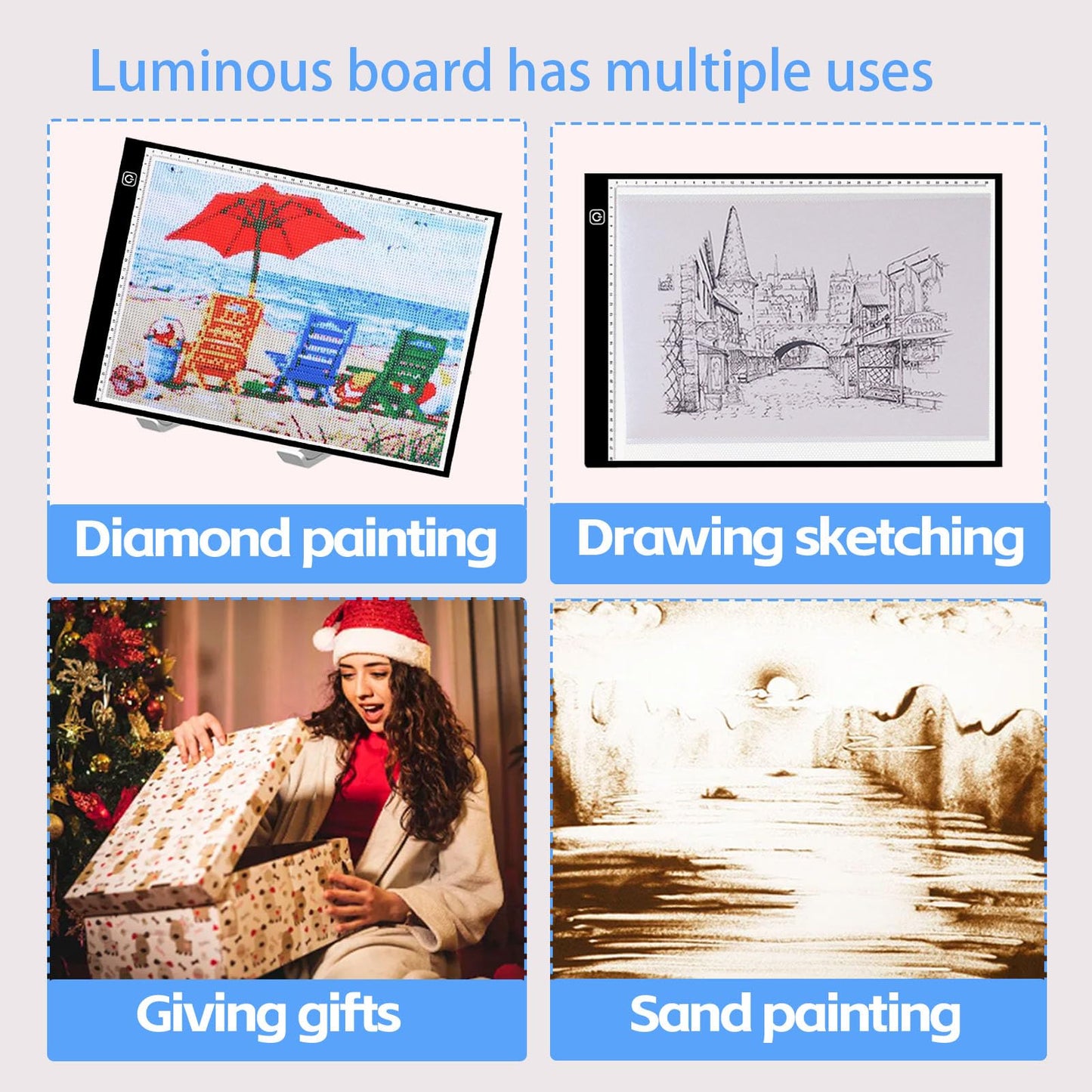 DNSGOOR 244Pcs All Inclusive Diamond Art Accessories Kit Diamond Painting A3 LED Light Pad Set with Diamond Art Sealer Glue Stand Storage Case Pens 5D Painting Tools for DIY Drill Craft