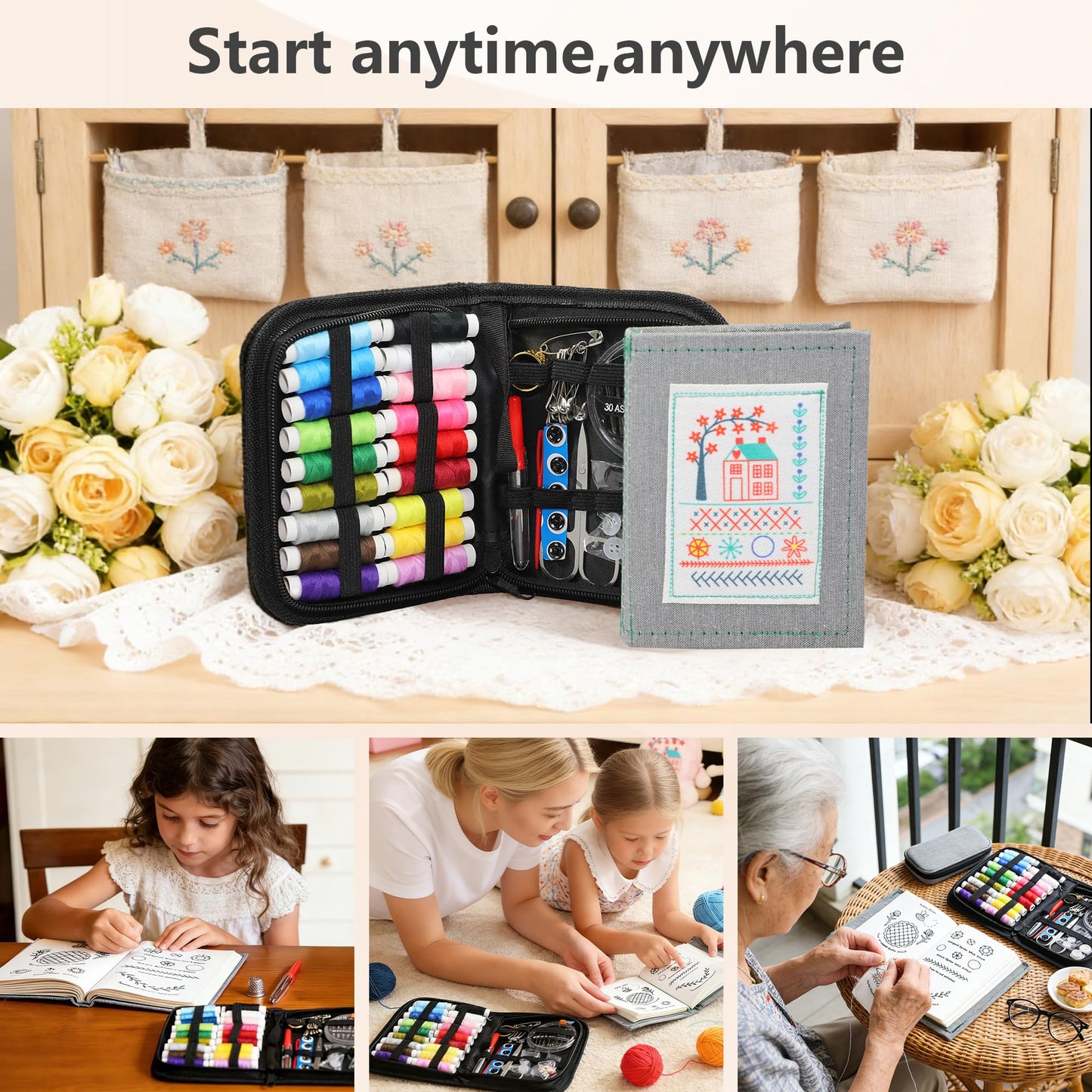 INDCOLOR 2026 Upgraded Embroidery Stitch Book Kit, 106 Patterns with Tools & Tutorials, 86 PCS Beginner Embroidery Kit, Portable All-in-One Hand Embroidery Book for Adults & DIY Craft Lovers