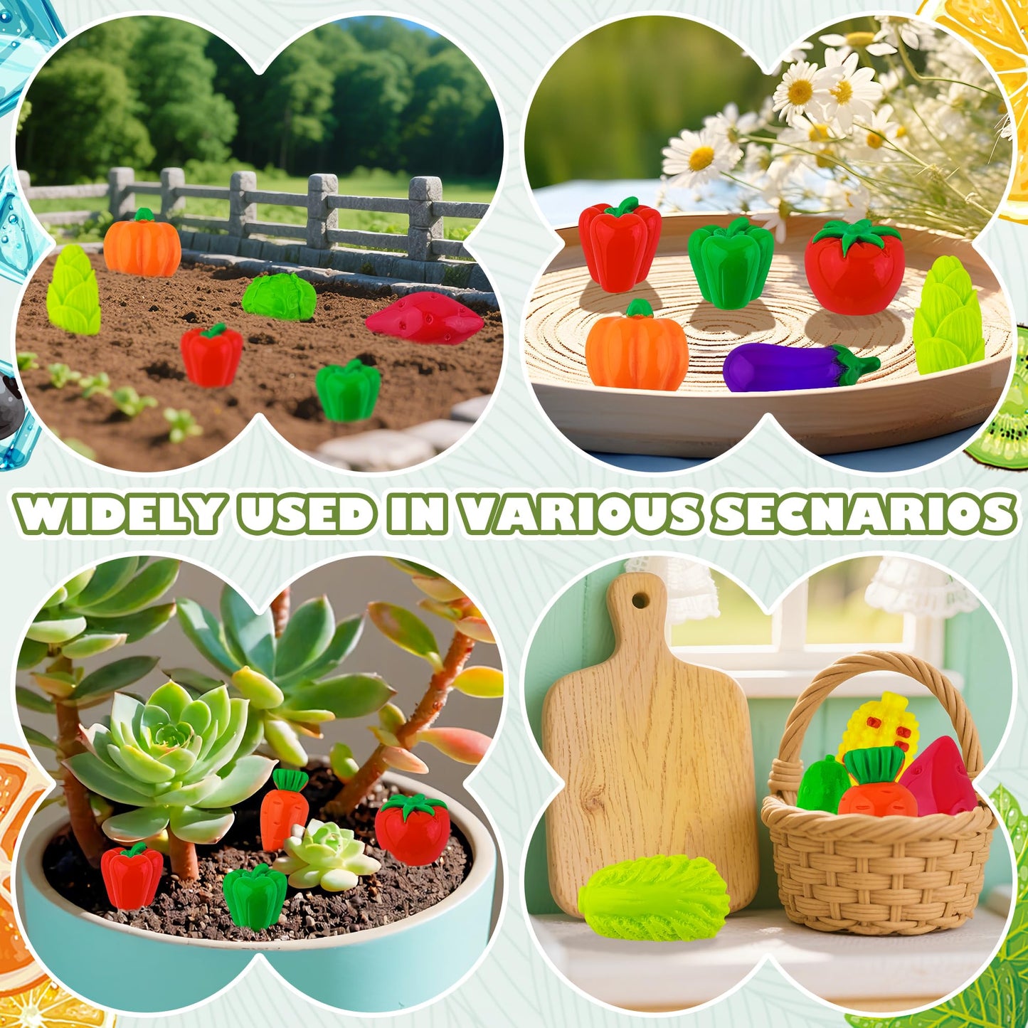 Kaiyuan Dynasty 60pcs Mini Resin Vegetable Figurines Miniature Vegetable Figurines Tiny Artificial Vegetables for DIY Art Crafts Cake Topper Miniature Landscapes Garden Home Kitchen Decoration