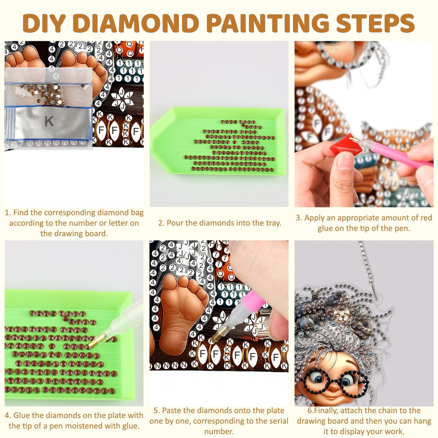 MEIYUDA Grandma Diamond Art Hanging Kits for Adults Beginners, Book Grandma Diamond Painting Kit Ornaments, DIY Special Shaped Rhinestone Window Pendants Kit for Home Garden Wall Decor Gift