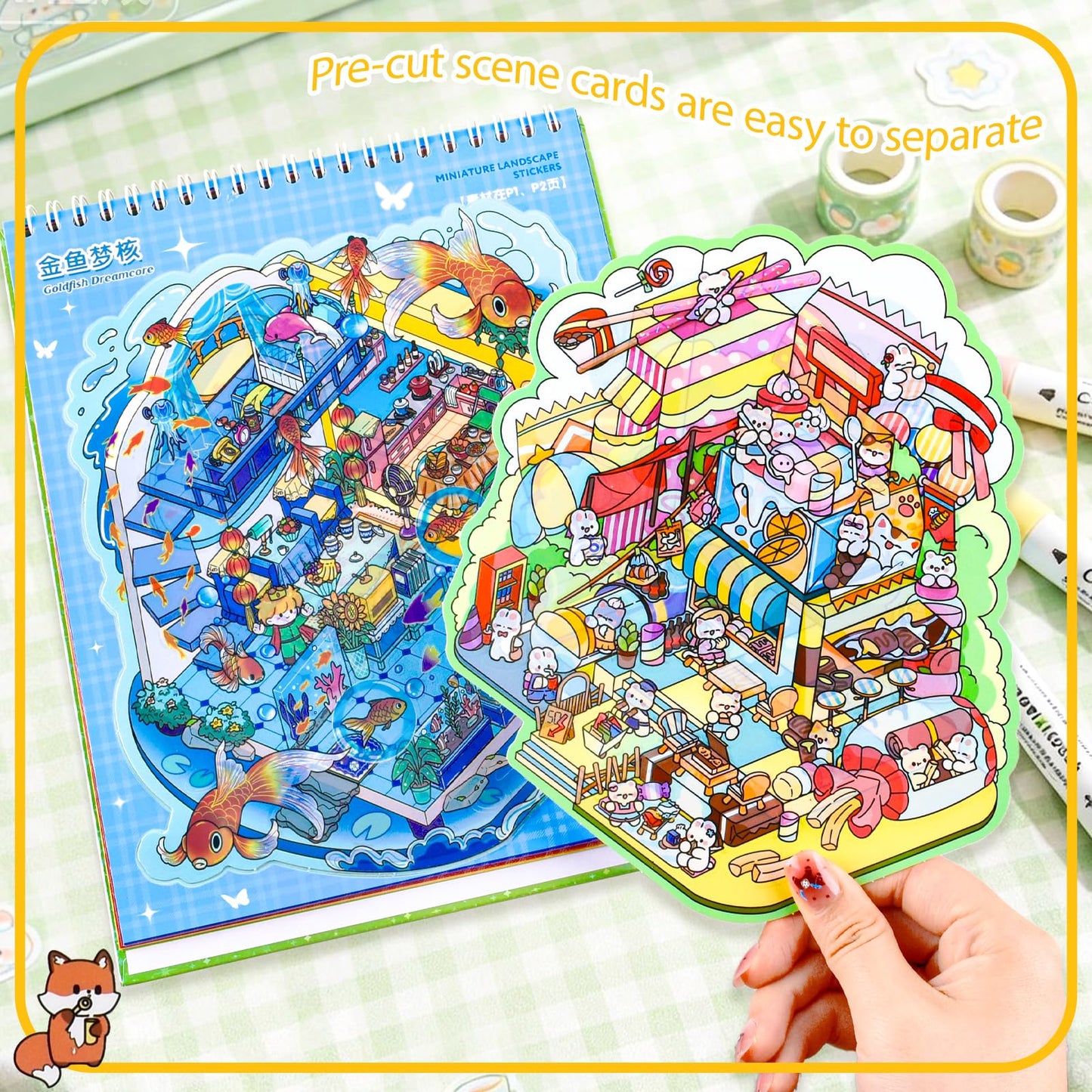 UTOUMON 2 Books Big Size 3D Sticker Scenes Book 16Pcs DIY Make Your Own Scene House Stickers Therapy for Adults Relief Stress Pass The Time (Style 4)