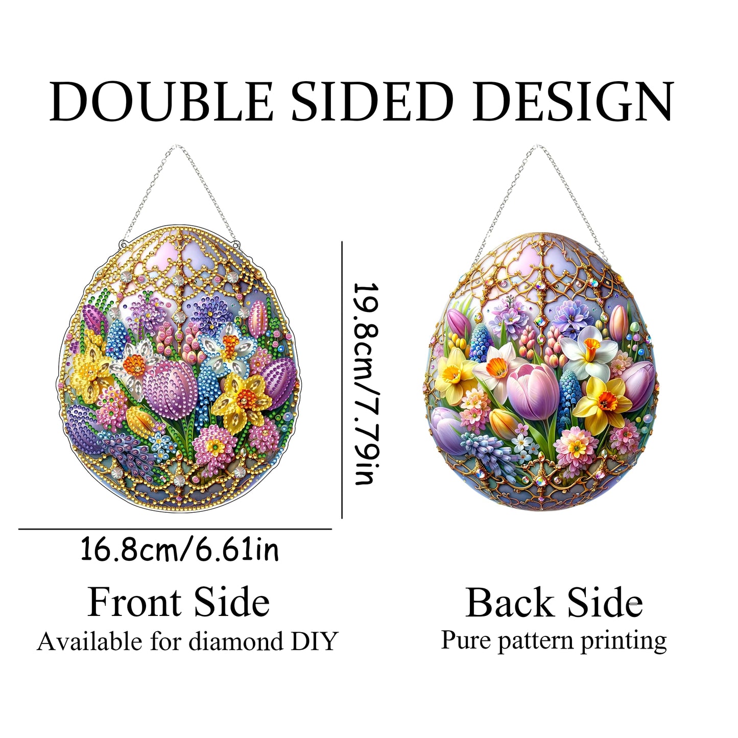 JJFox Easter Egg Flower Diamond Art Hanging Kit for Adult,Special Shaped Rhinestone,DIY Acrylic 5D Diamond Art Painting Window Pendants Home Garden Wall Hanging Kits Hanging Ornament,Double Sided