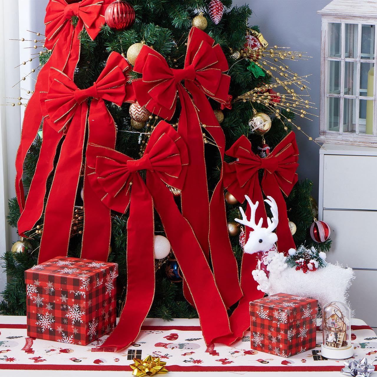 JOYIN 3PCS Big Red Velvet Christmas Bows, 30.7" Long by 10.6" Wide Giant Velvet Decor for Christmas Tree, Large Wreath Bows, Indoor Outdoor Holiday Xmas Decorations