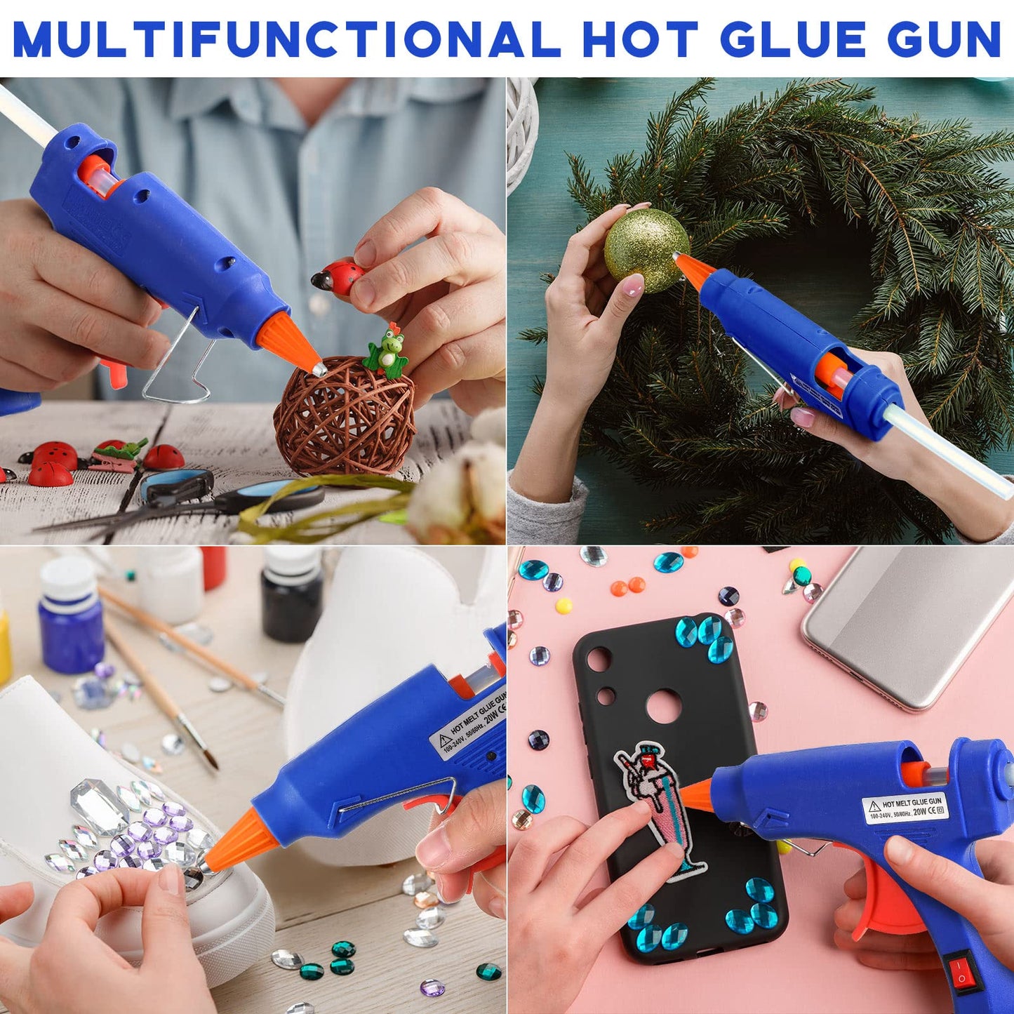 Zhengmy 12 Pcs Mini Glue Gun Crafts Hot Melt Guns Low Temp Glue with Burn Protection Fast Preheating and Easy Squeeze Trigger for School DIY Arts Class Projects Home Quick Repairs, 20 W (Blue)