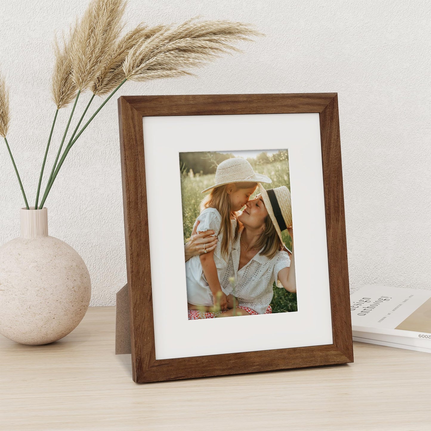 8x10 Picture Frame, USA-Sourced Walnut Wood Photo Frames 8 by 10 with HD Tempered Glass, 8 x 10 Wood Frames for Home Decor, Rustic 8x10 Frame Matted to 5x7, Wall & Tabletop Display, 3 Pack