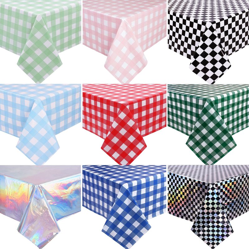 SAJOO 3 Packs Black Checkered Iridescent Tablecloth 54 x 108 Inch Holographic Foil Table Cloth Shiny Disposable Laser Rectangle Plastic Table Cover for Picnic Camping