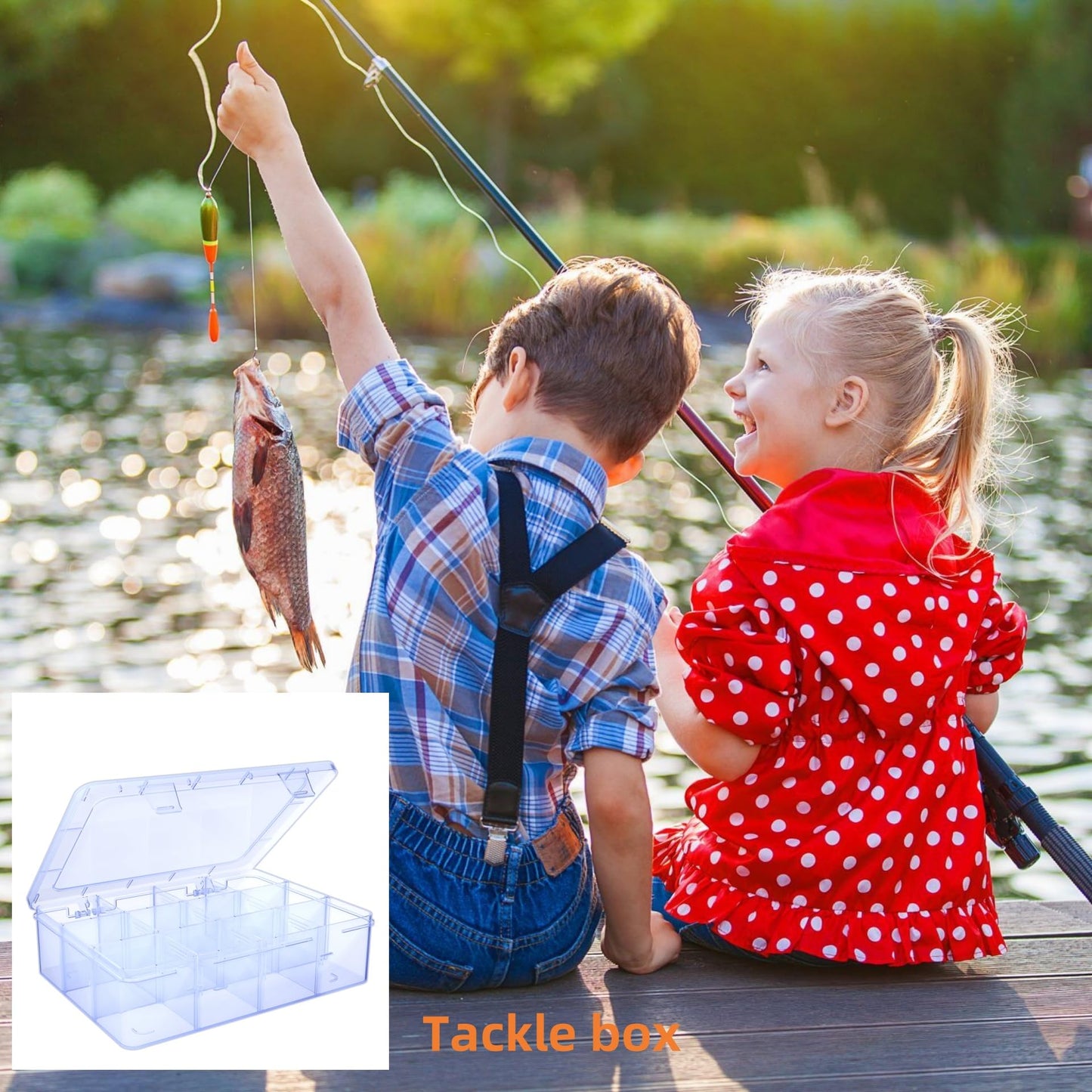 SRNYJAO Plastic Organizer Tackle Box, 12 Grids Clear Bead Organizer Compartment Box with Removable Dividers for Snackle box,Parts, Earring Tool Fishing Hook Hair Accessories,8.8" L x 6.4" W x 2" H