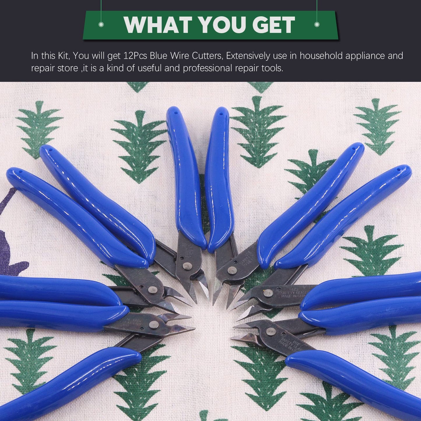 Keadic 12Pcs 5" Wire Cutters with Internal Spring and Soft Rubber Handle, Mini Flush Cutters, Micro Cutting Pliers Wire Nippers, Small Side Cutters for Hobby Modeling Jewelry Electronic Crafts (Blue)
