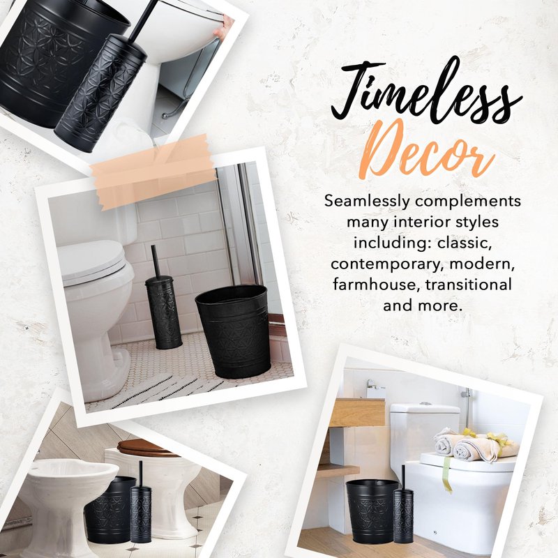 Autumn Alley Handcrafted Black Farmhouse Bathroom Trash Can and Toilet Bowl Brush with Holder Set - Metal Black Bathroom Accessories Set for Classic Bathroom Décor