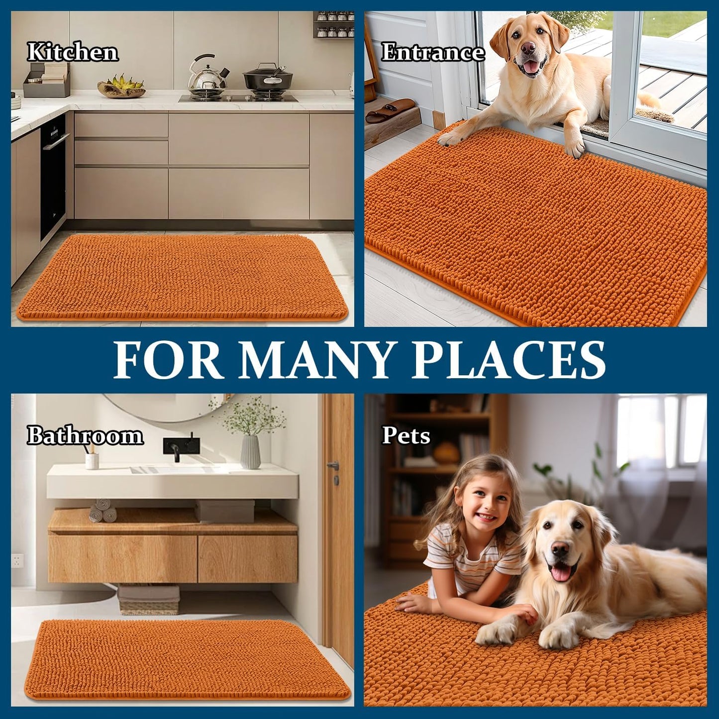 OLANLY Dog Door Mat - Absorbent Non-Slip Chenille Mat for Muddy Paws | 34x21 Inches, Quick Dry Clay Color