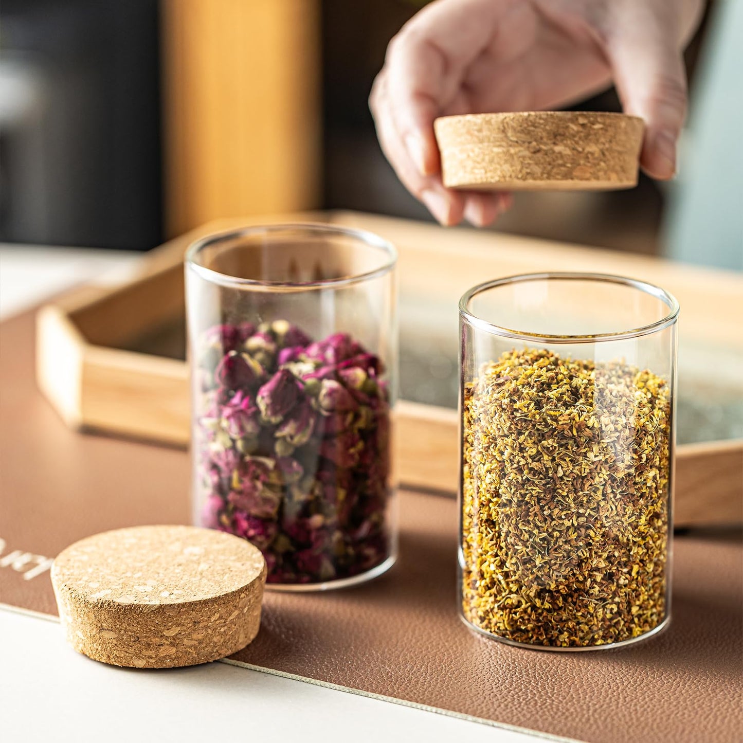 wangsdjy 10oz Glass Storage Container - Airtight Glass Jars with Cork Lid, Spice Jars, Candy Jar, Food Storage Jars for Candy, Spices, Coffee, Tea, Nuts (2PCS)