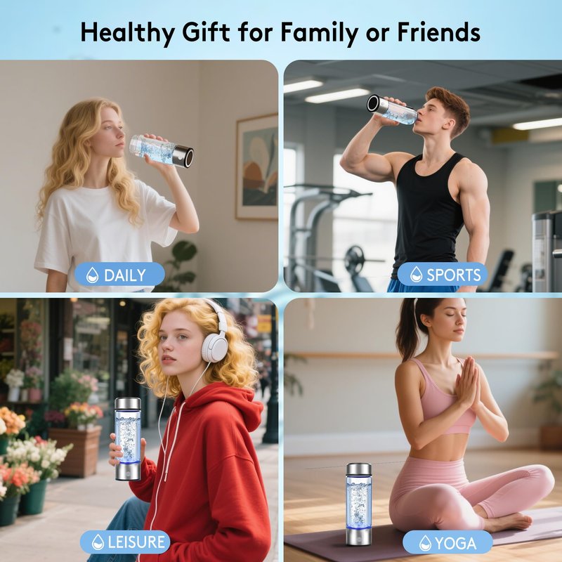Hydrogen Water Bottle, 2800PPB in 3Min, SPE PEM Tech, Portable 16OZ, Rechargeable Hydrogen Water Bottle for Travel, Home, Office โ Gift for Family & Friends (XR-15)