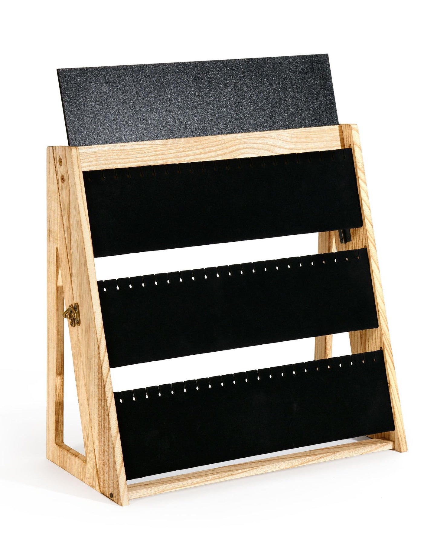 Bulado Necklace Display for Vendors, Foldable Necklace Holder with 66 Slots, 3 Tier Jewelry Display for Selling, Wood Jewelry Storage Organizer Stand with Black Velvet for Craft Show