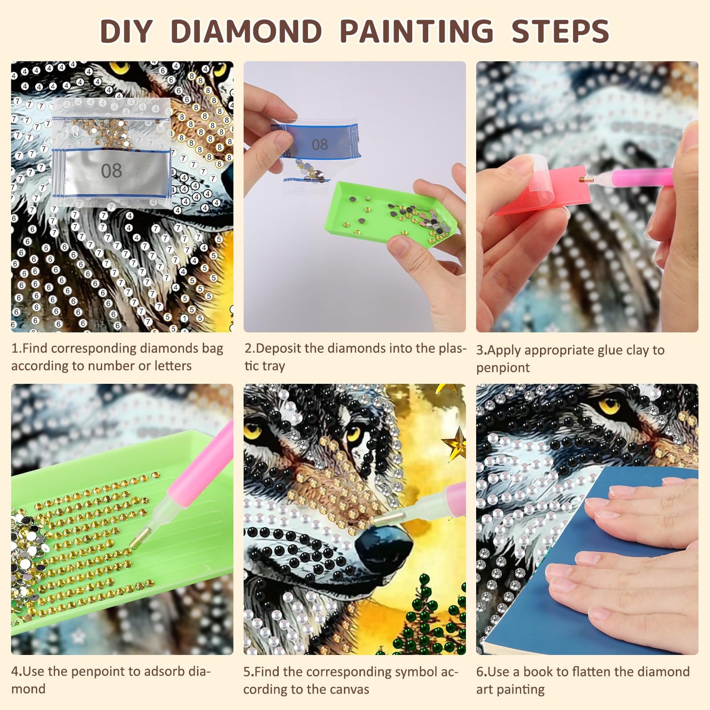 SENQAO Hanging Diamond Art Painting Kits for Adults Beginners, 5D Special Shape Diamond Art Kits, Wolf Crystal Rhinestones Diamond Gem Art Painting for Home Garden Wall Decor