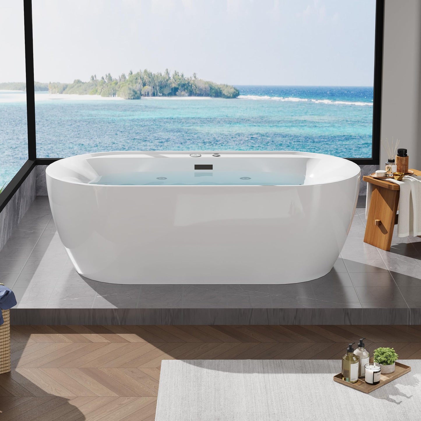 Water Therapy Freestanding Bathtub 71 inch Acrylic Massage Spa Tub with Heating System, Bubble Jets and Digital Control Panel for Bathroom Upgrade and Relaxation