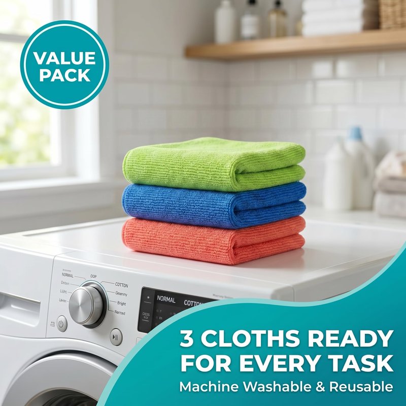 HELOMOR 3 Extra Large Microfiber Cleaning Cloths, 30"x18" Floor Towels for Squeegee Mop, Reusable Multi-Purpose Cleaning Rags for House, Kitchen, Car & Windows, Highly Absorbent, Lint-Free