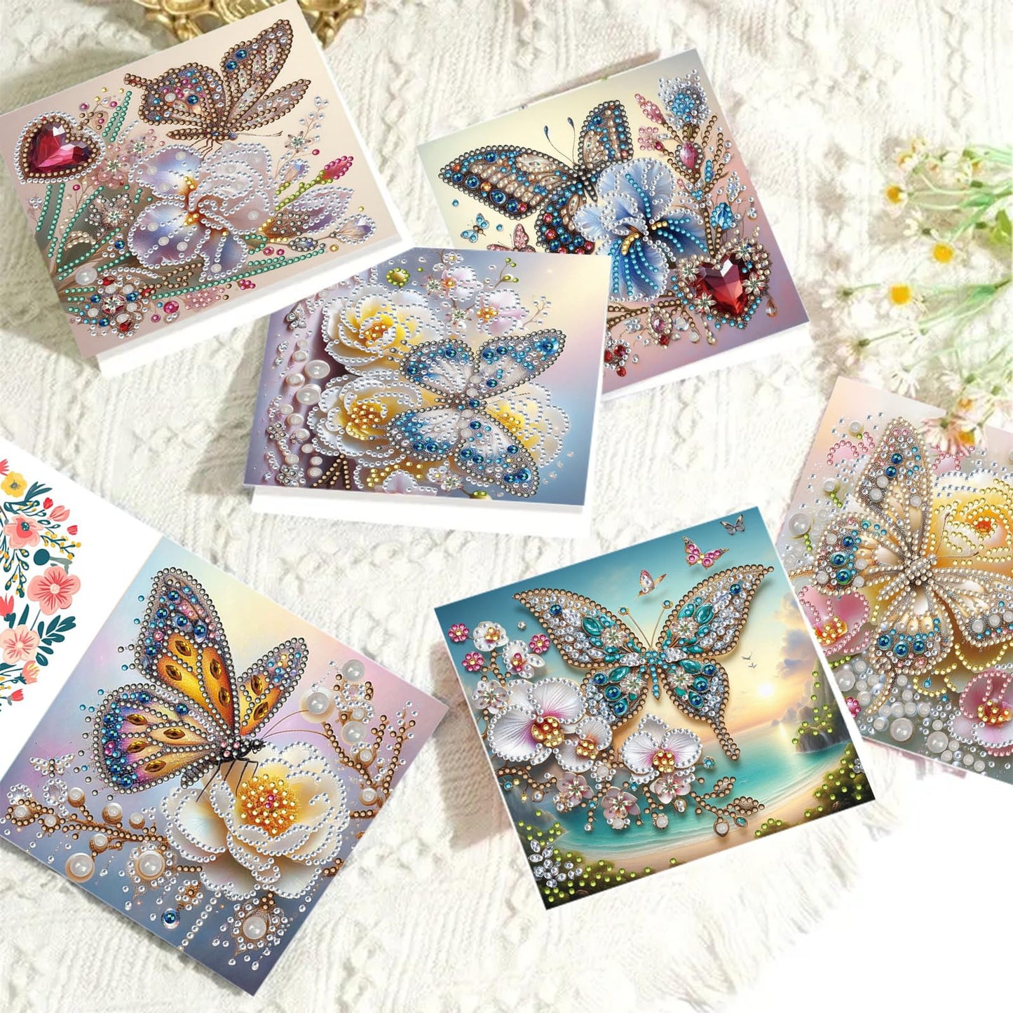 Xylzzuit 6Pcs Diamond Art Painting Greeting Card with Envelopes Holiday Folding Thank You Cards Gem by Numbers Craft Blessing Gift for Family Friend Birthday (Butterfly03)