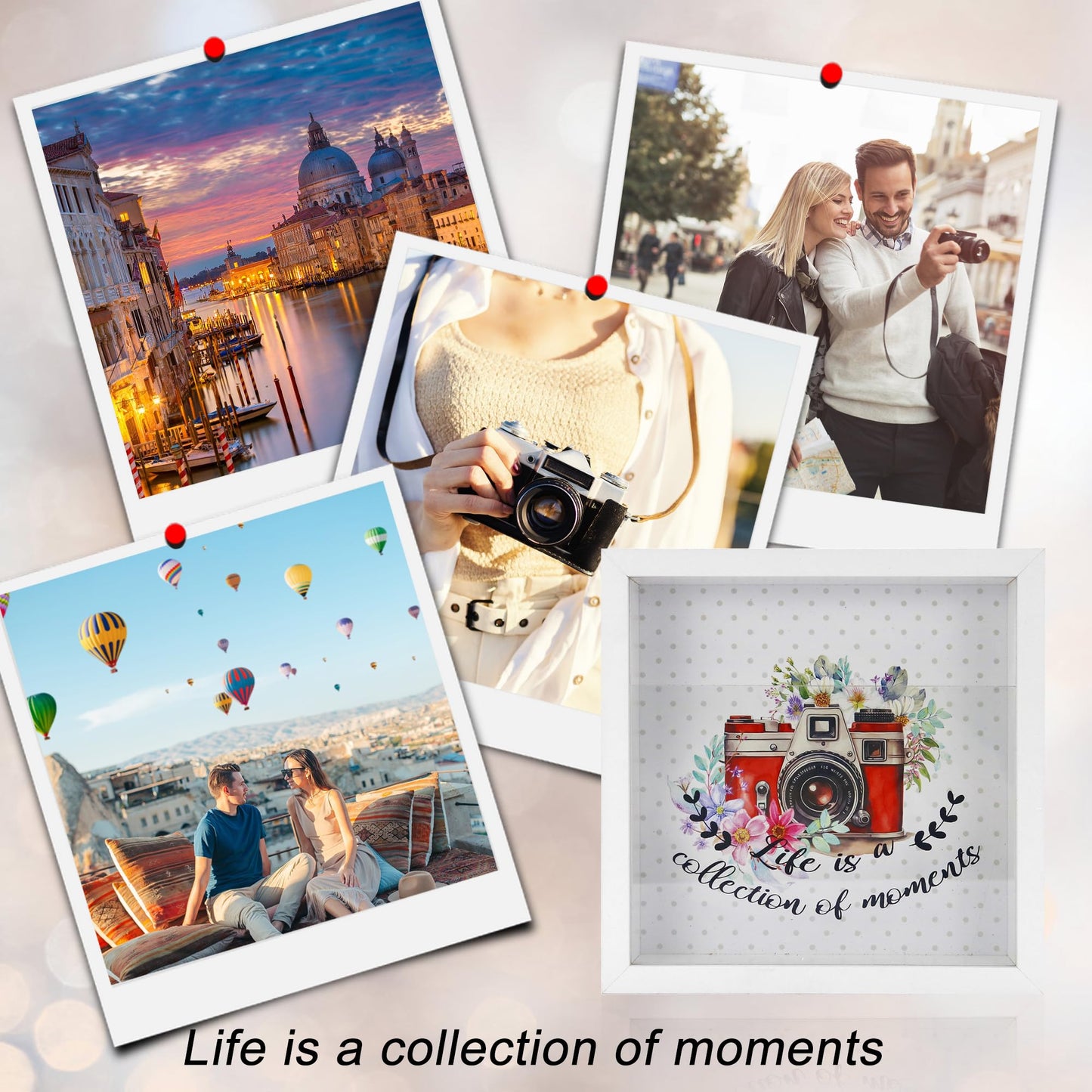 FramePro 8"x8" Travel Memory Shadow Box with Slot - Ticket Stub Organizer & Memory Box for Keepsakes, Shadow Box Frame Display Case for Photos and Tickets, Wall Mount or Tabletop (White)