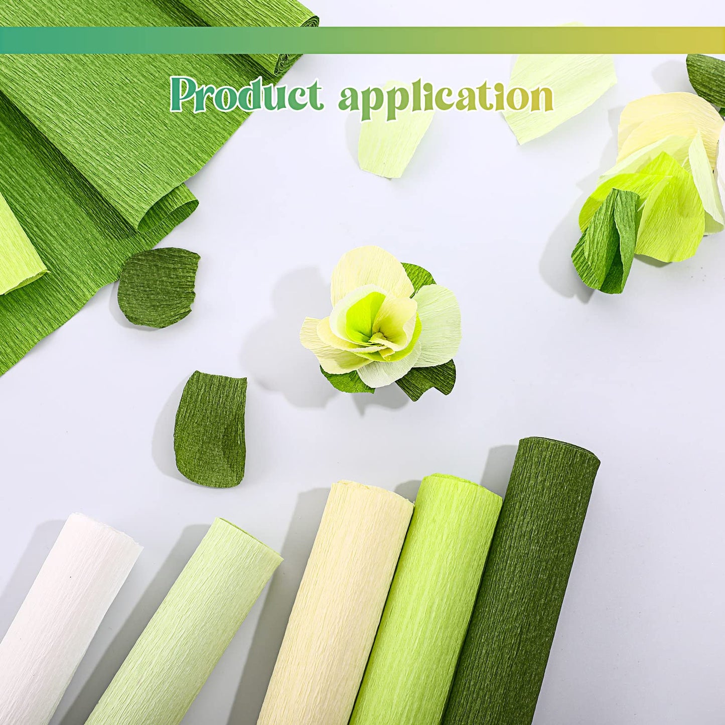 Gersoniel 57 Pcs Crepe Paper Flower DIY Kits 6 Rolls 35g Papel Crepe Sheets 50 Pcs Floral Iron Wire 10 Inch x 8 Feet 1 Roll 50 Meter for Birthday Party Wedding(Green Series)