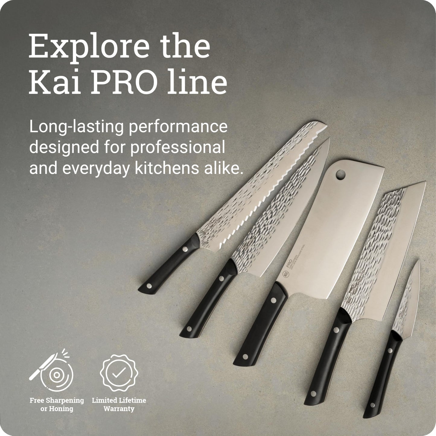 Kai PRO 7" Asian Utility Knife, Hand Sharpened Japanese Kitchen Knife Ideal for Stir Fry, Japanese AUS6M Stainless Steel Blade, Full-Tang POM Handle, NSF Certified, For Professional and Home Chefs