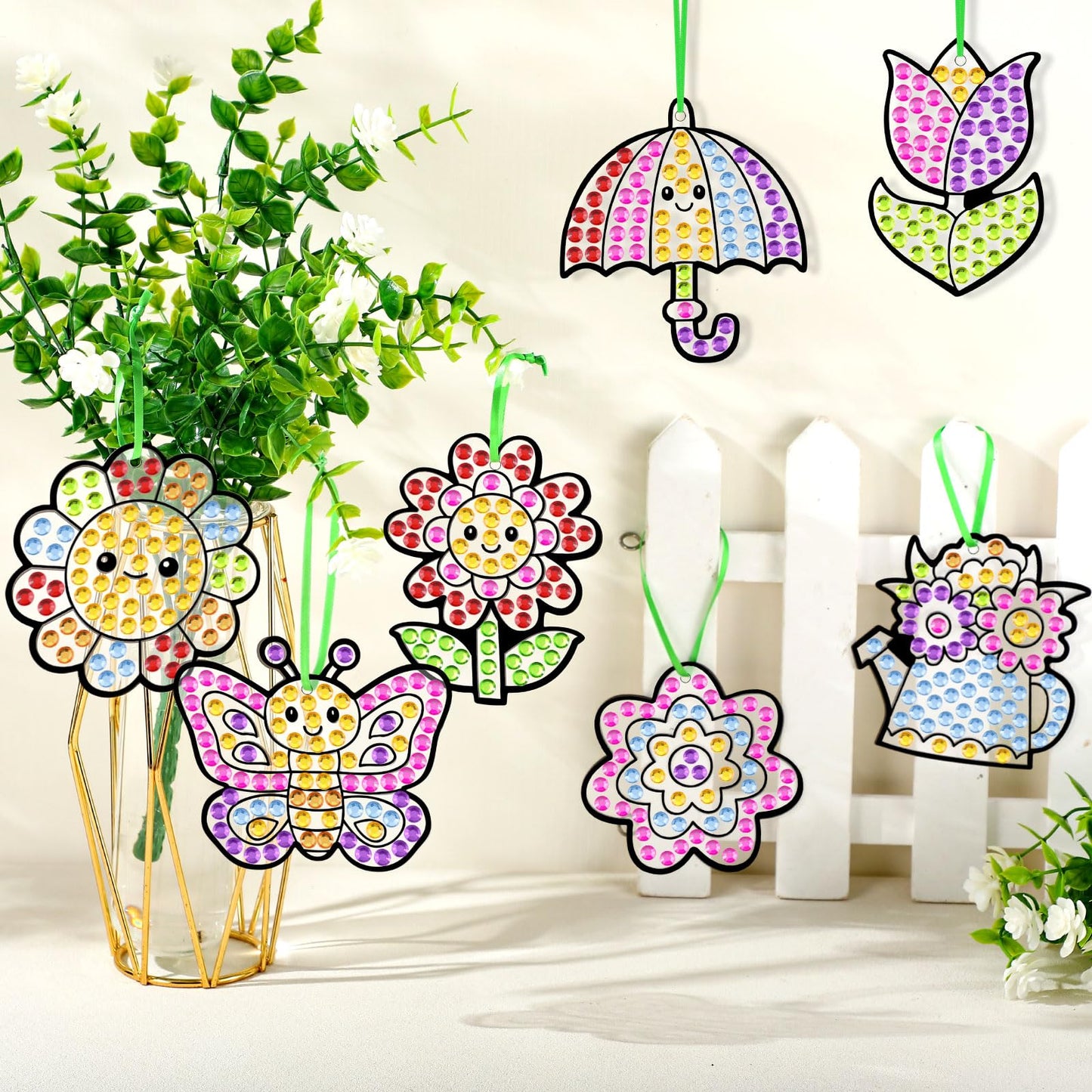 WinnerWhy 36 Sets Spring Diamond Painting Kits DIY Hanging Diamond Art Spring Crafts Butterfly Flower Gem Ornaments for Home Party Decor Sunday School Classroom Activities