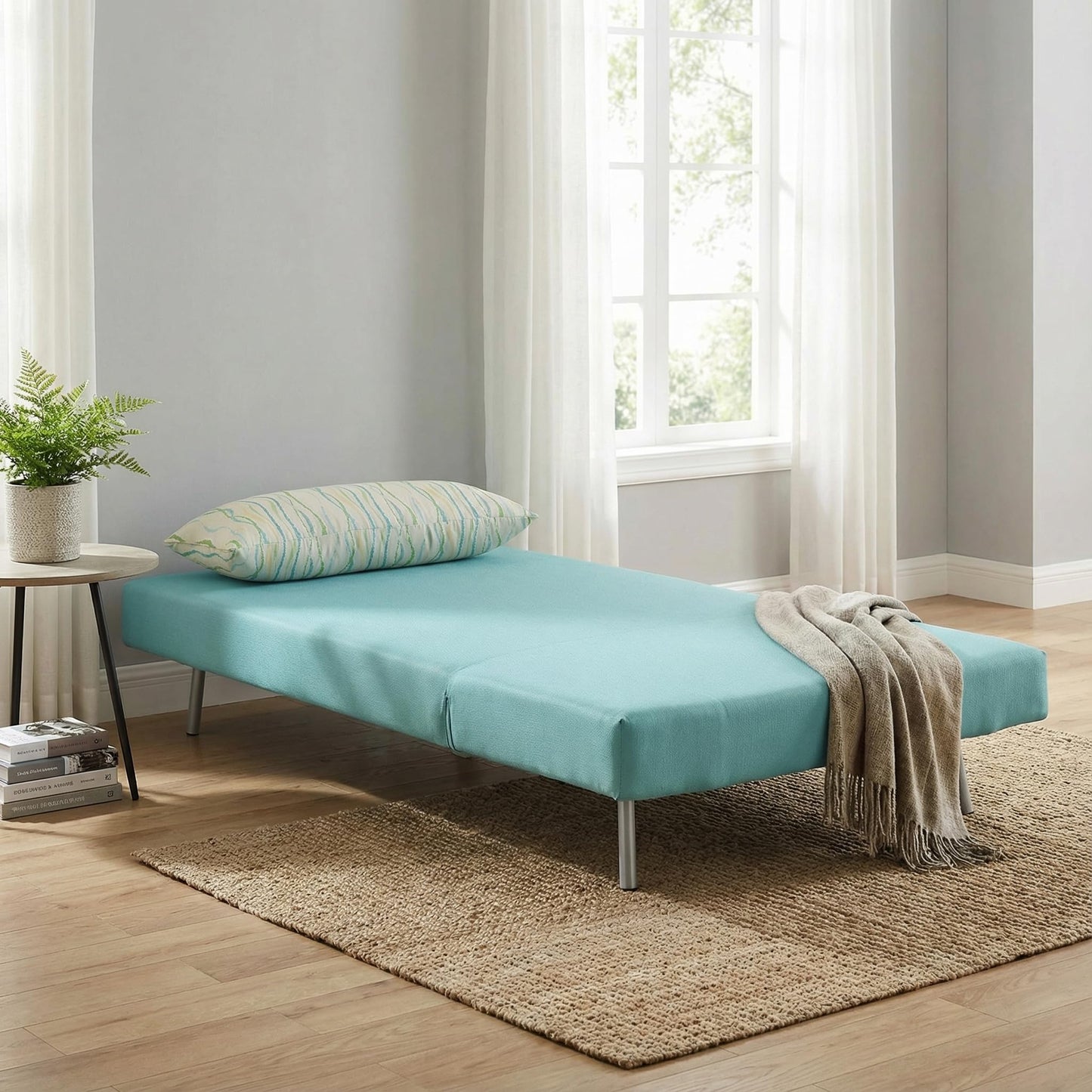 Cortesi Home Savion Convertible Accent Chair futon, Aqua Blue